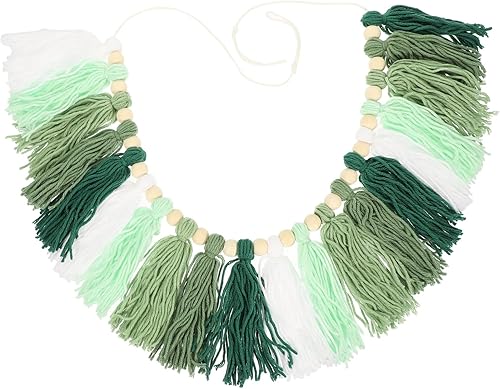 Tapiz de hilo de algodón con cuentas de madera, hilo de macramé, decoración para colgar en la pared, decoración de cuentas de madera, guirnaldas de