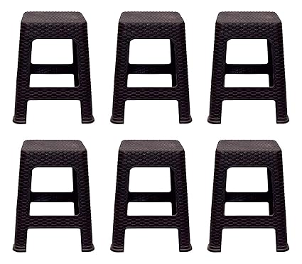 Hevea Plastic Long Lasting Durable Stool for Home & Garden (Brown Color) Set of 6