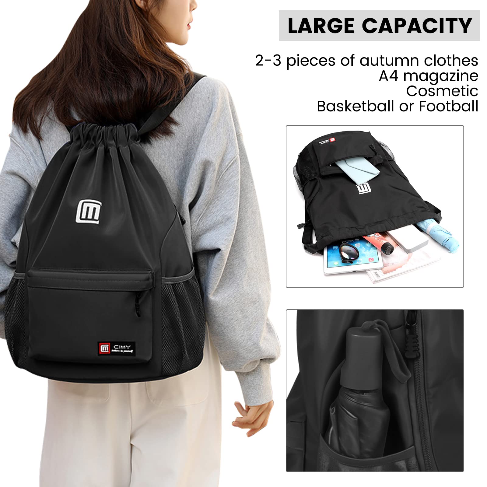 Eucomir Mochilas De Cuerdas, Mochila Deporte Mochila Gym De Malla Agua, Bolsa De Cordón Impermeable De Nylon Bolsa De Gimnasio Cordón — view 6
