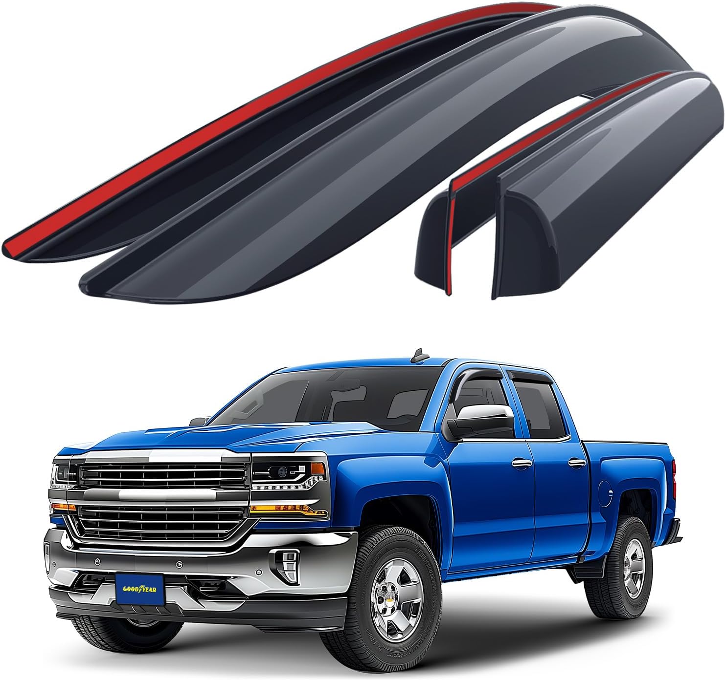 Goodyear Shatterproof Window Deflectors for Chevrolet (Chevy) Silverado/GMC Sierra 2014-2018 Double Cab, Vent Visor,Truck Accessories,Tape-on Rain Guards, Window Visors,Vent Deflector, 4pcs - GY003281