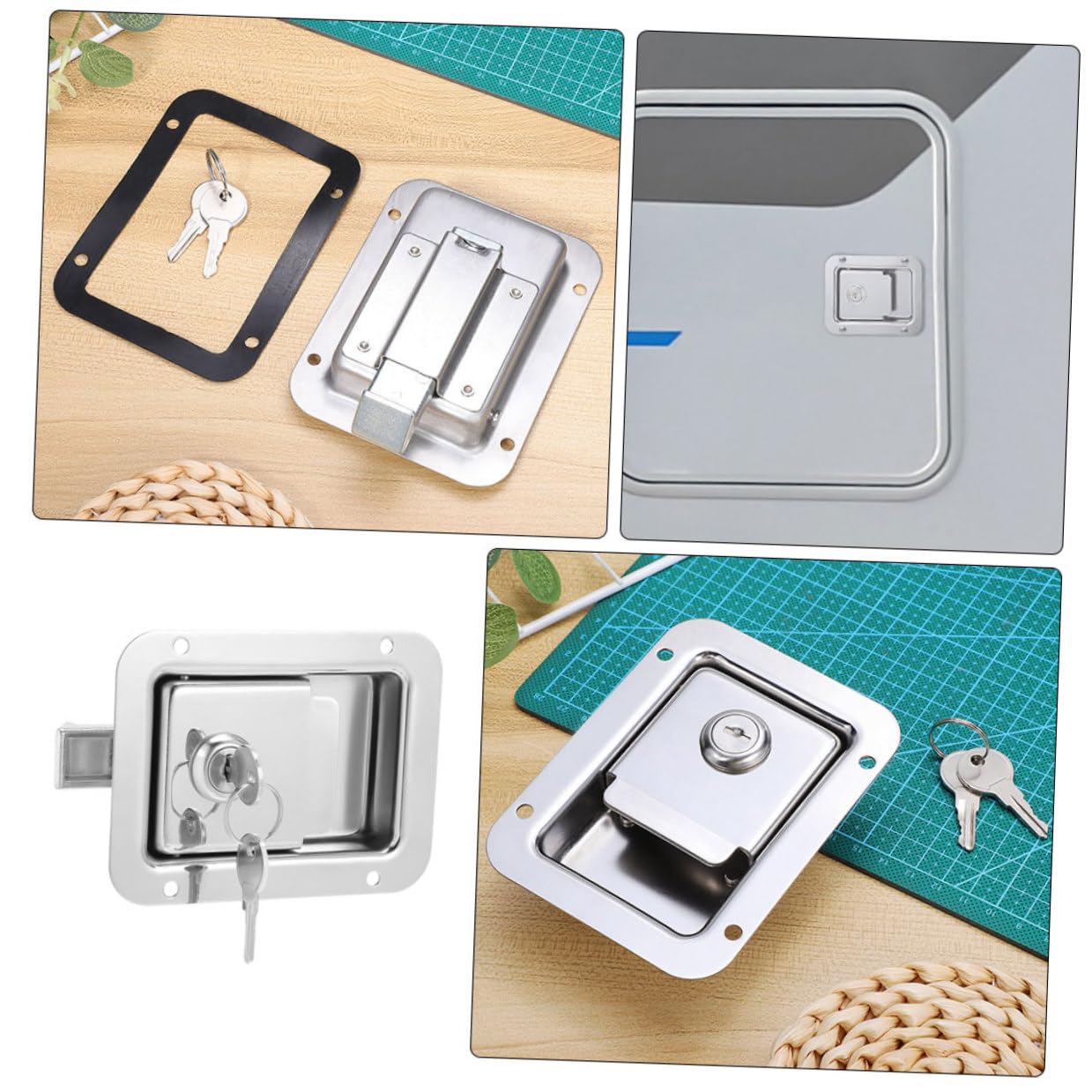Serrure à Poignée à Palette Inox Encastrée avec Clés Loquet Anti-grincement pour Portes de Véhicules Camions Remorques et Coffres Marines