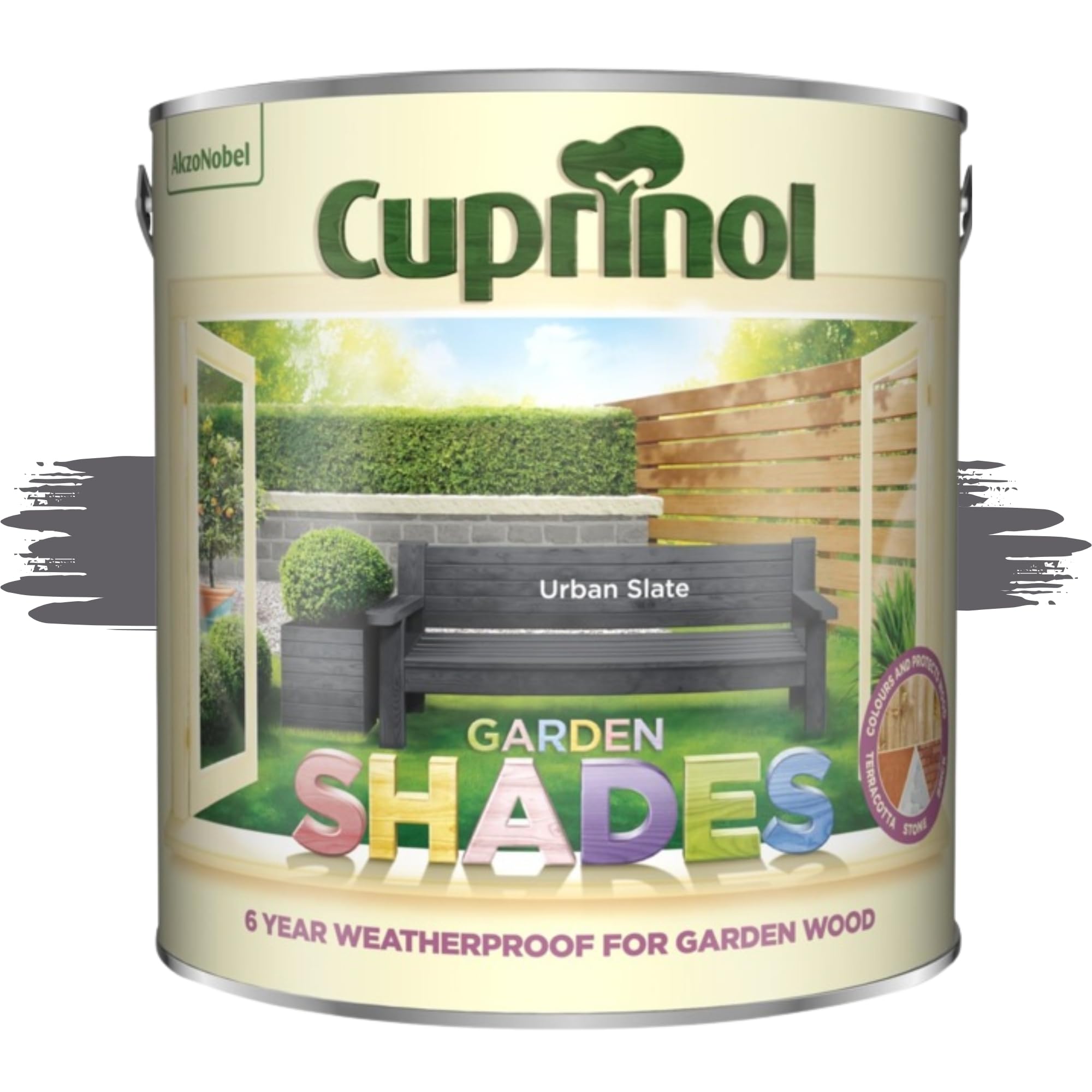 AOC24 Garden Fence Shade Paint - Exterior Wood Paint for Sheds, Fences - Water-Based, Quick Drying 1 Hour - Use on Wood, Terracotta, Stone, Brick - Outdoor Garden (Urban Slate, 2.5 Liters)