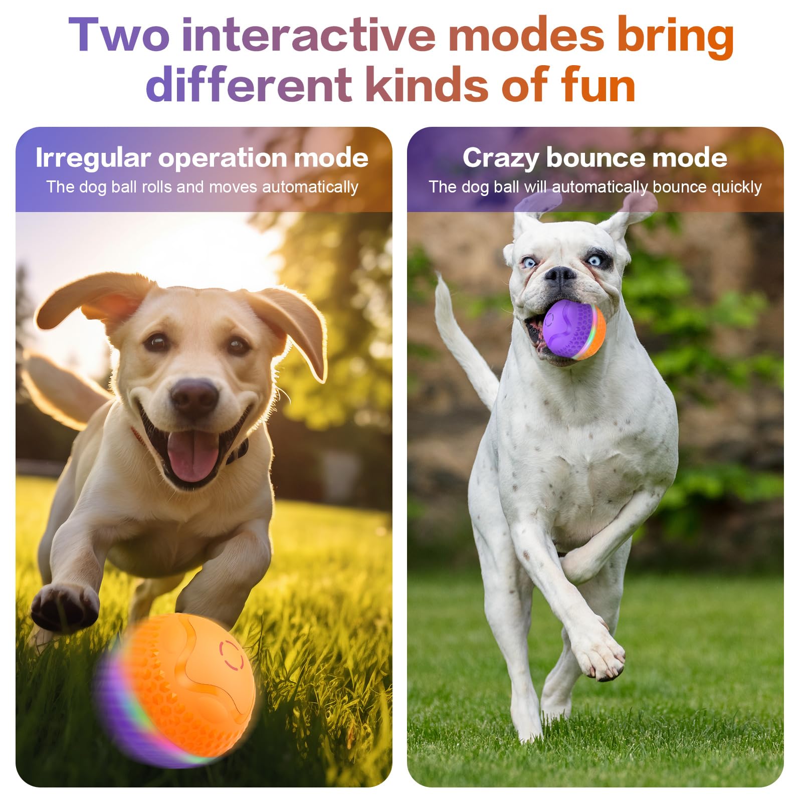 Balle interactive pour chien, jouet à rouler automatique, balle animée pour chiens de taille moyenne/grande pour soulager l'ennui, balles pour chien à mouvement automatique activé avec flash LED