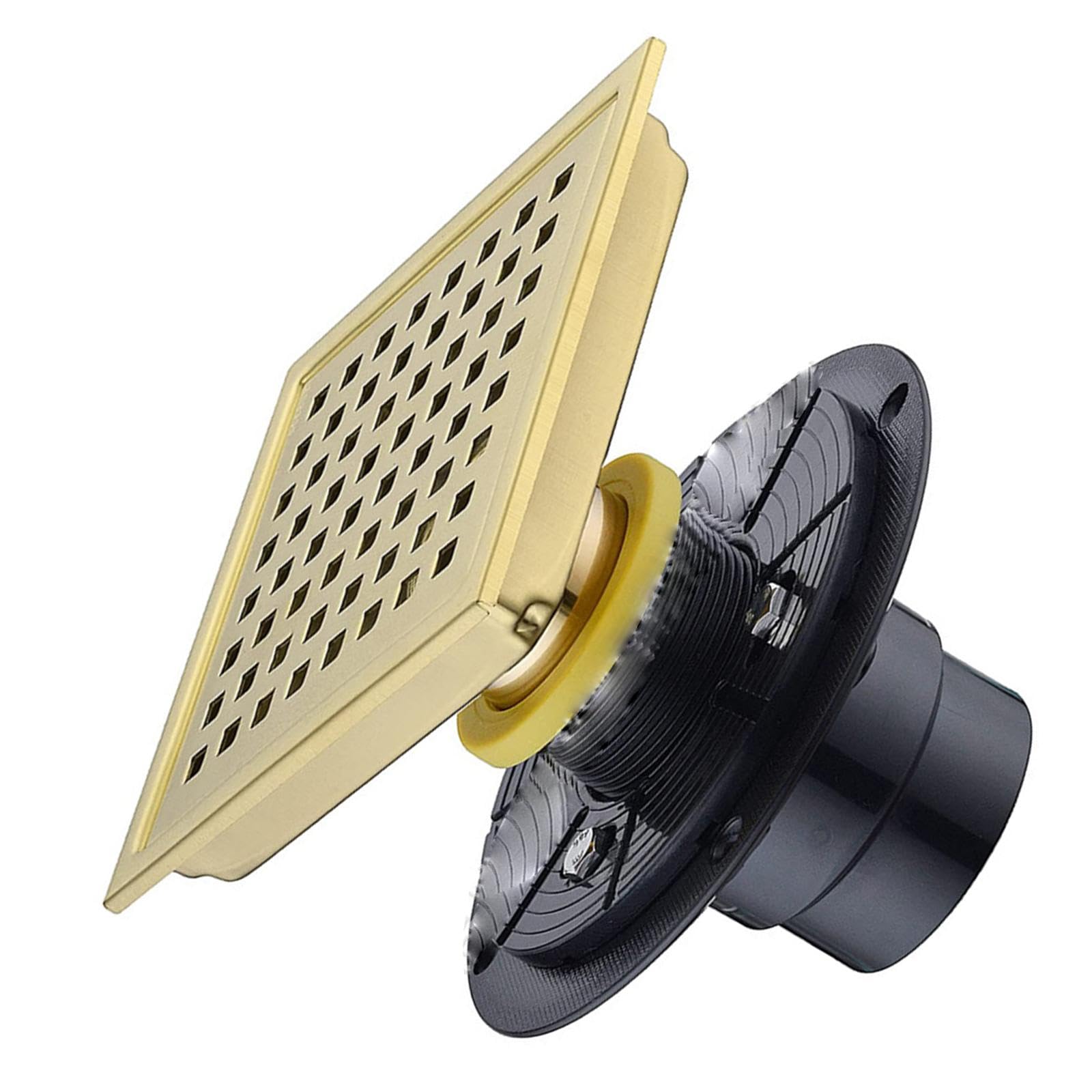 Removable Hair Catcher Square Shower Drain with Flange Strainer Grids Stainless Steel Floor Drain Catcher