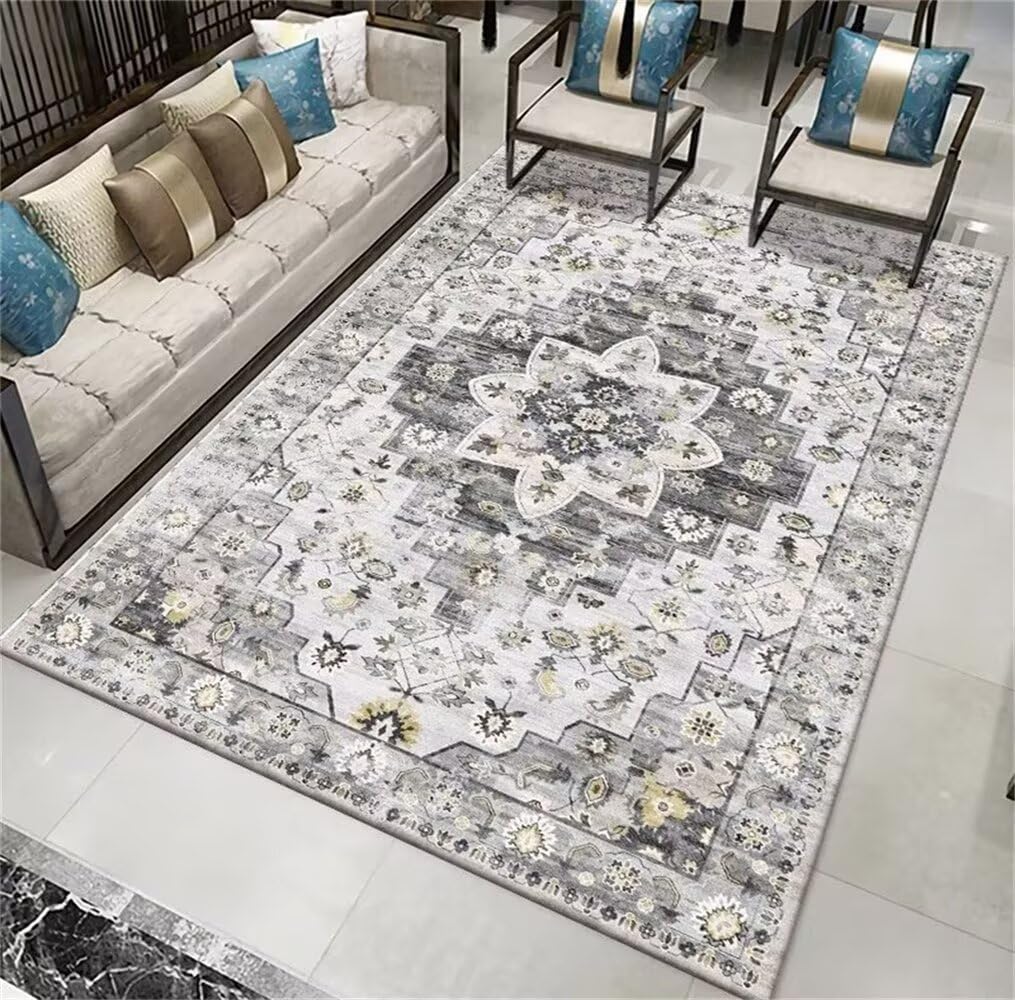 Tapis salon lavable gris 50x80 cm antidérapant et totalement antitache