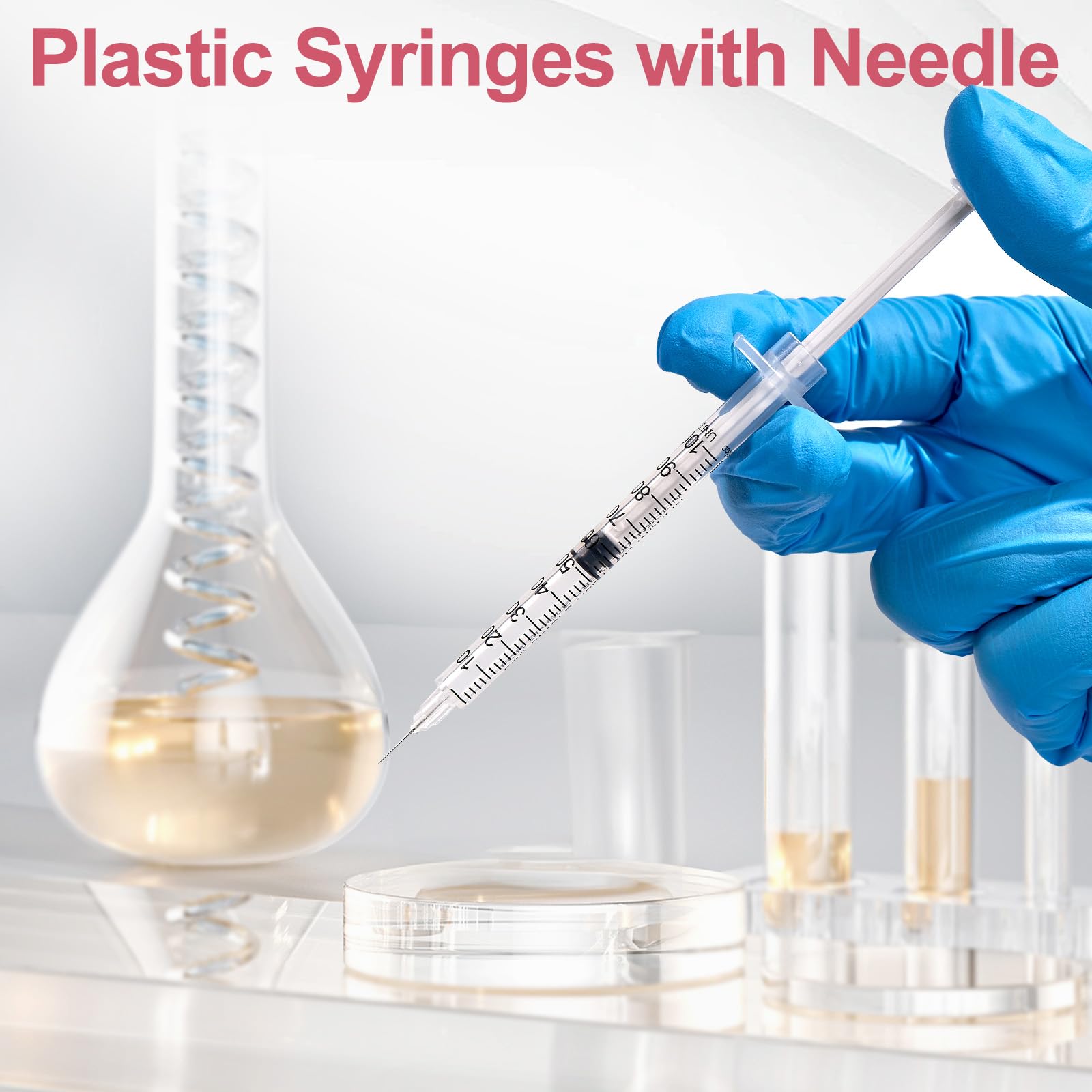 100 Stück 1ml Plastiktube 30G 8mm, Spritze mit Skala einzeln versiegelt für die Flüssigkeitstrennung,Laborzubehör