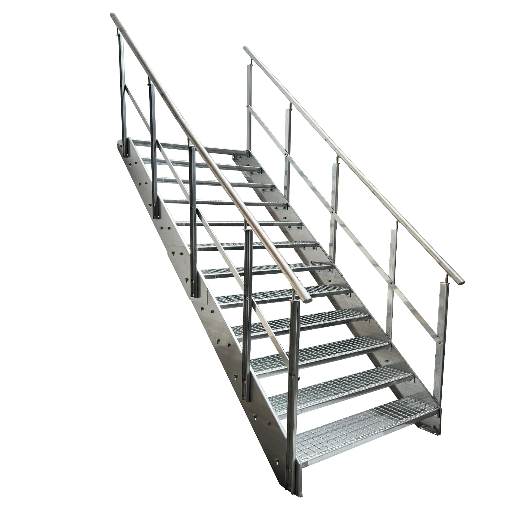 Scala Premium in Acciaio con Ringhiera su Entrambi i Lati Completamente Zincata / 12 Gradini (Larghezza 800 mm) (Altezza 228 cm) Resistente alle Intemperie Gradino a Griglia Scala da