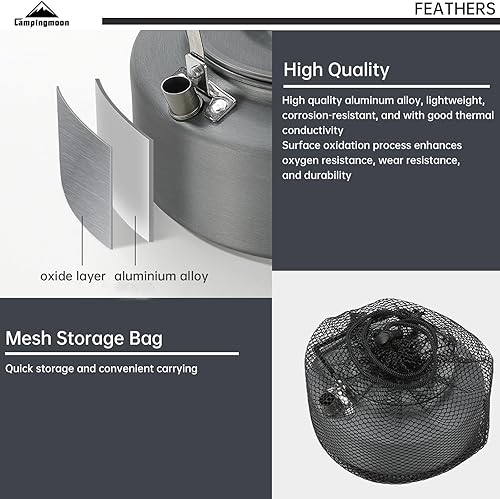 Miniatura 6 de Campingmoon - Hervidor de té portátil para campamento, café, tetera, caldera de agua de aluminio ligera para mochileros, picnic, pesca, 0.8 L