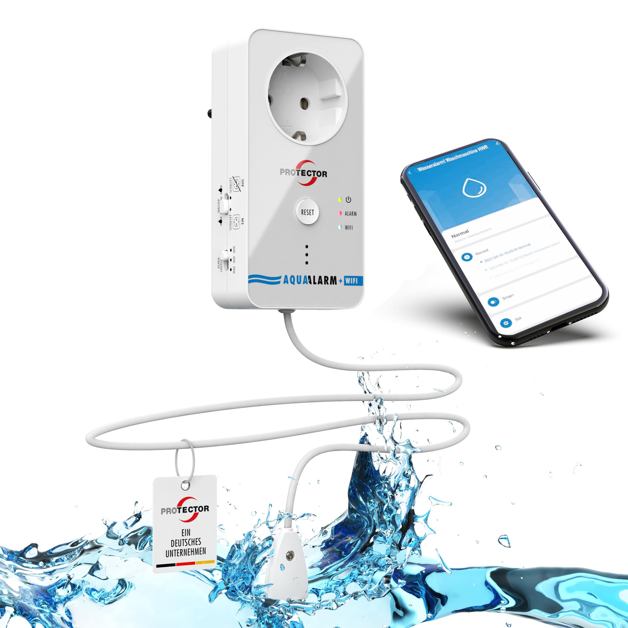 Protector WA-11 czujnik wody WiFi z zewnętrznym czujnikiem poziomu wody, alarm wodny z kablem 2 m, zasilanie sieciowe