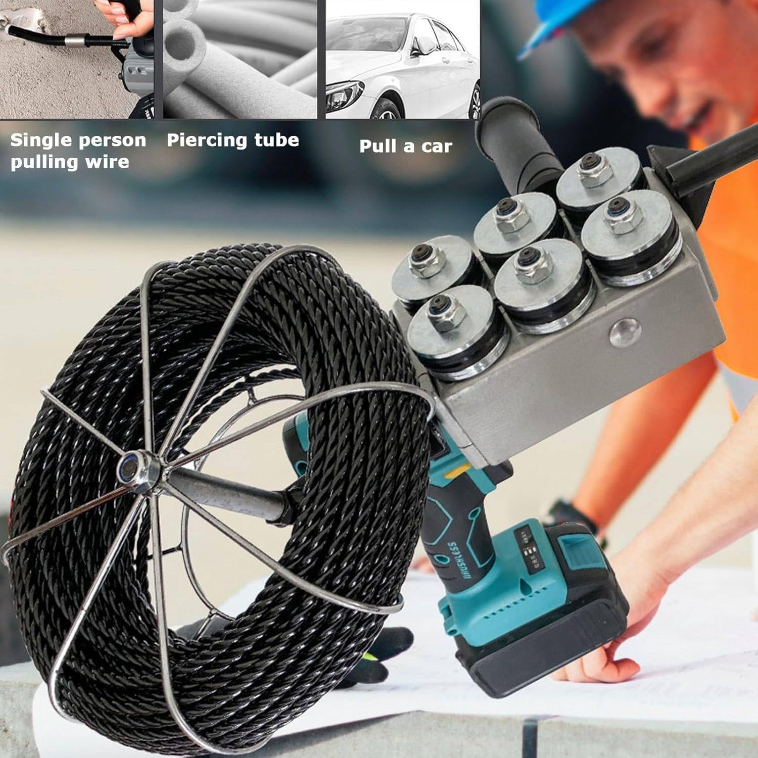 Kabelloser elektrischer Drahtzieher, elektrischer Kabelabzieher, bürstenlose Lithium-Einfädelmaschine, 40 m/min Geschwindigkeit, für effiziente Rohr- und Kabelinstallation, 1 Batterie