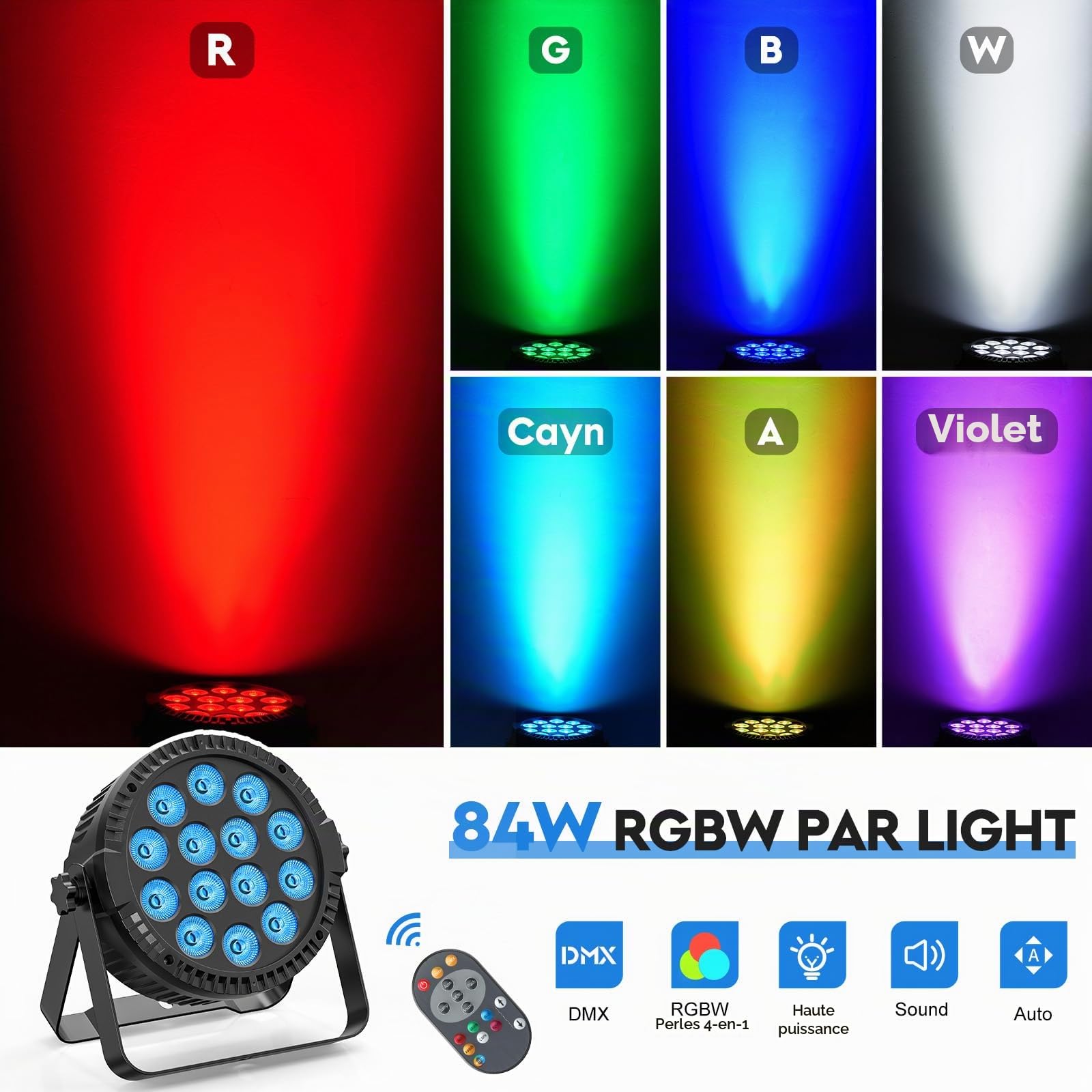 14 * 6 W LED Par Lumière, 4 en 1 RGBW Disco Party Stage Lumières de Scène avec Télécommande 4/8 CH Master-Slave Autopropulsé Par Spotlight Convient pour Les Festivals Club DJ Scène Mariage