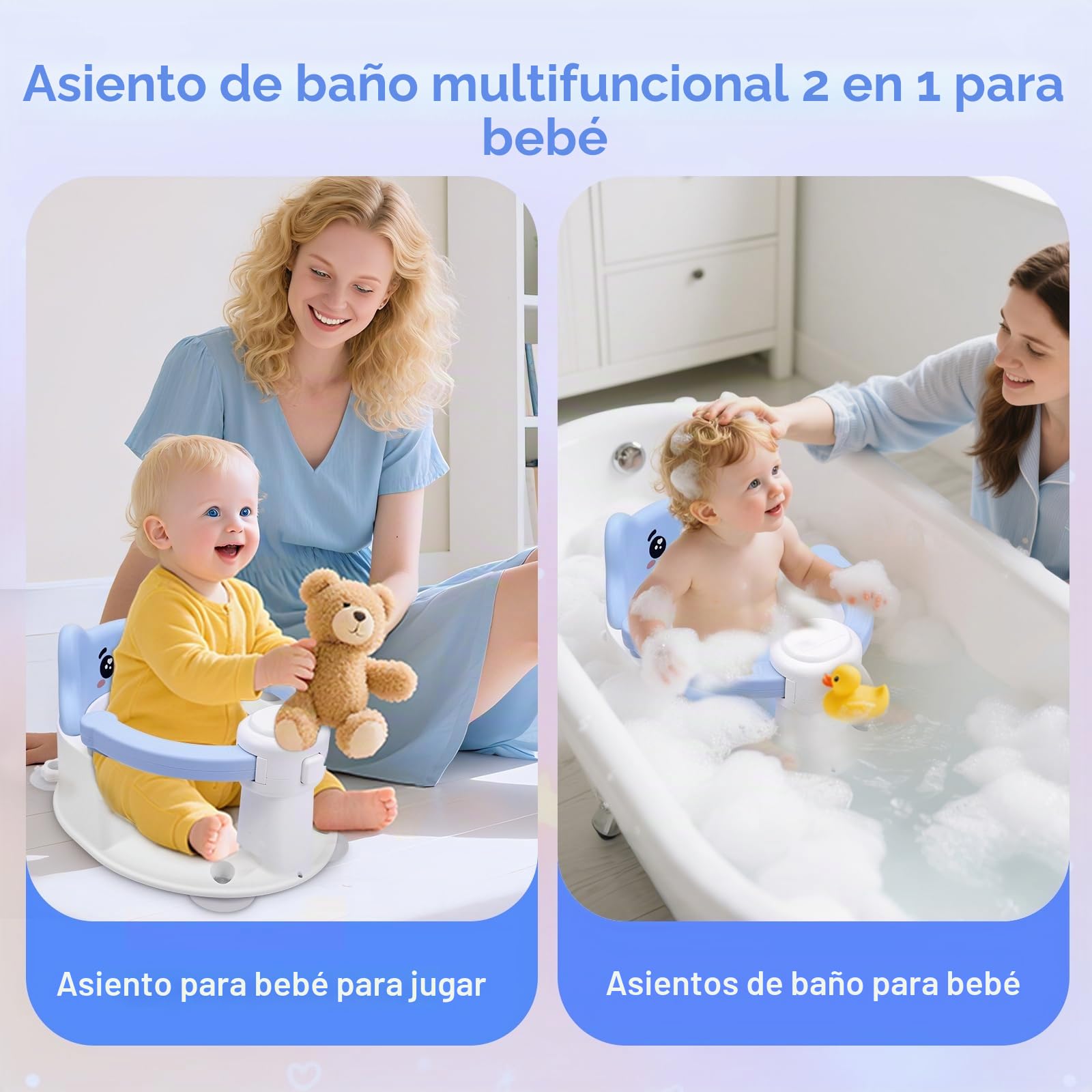 Asiento de Bañera para Bebés a Partir de 6 Meses, Silla Bañera Bebe con 4 Ventosas, Asiento Bebe Bañera para Ducha o Infantil, Regalos de Baño y Ducha para Niños Pequeños y Recién Nacidos (Azul)