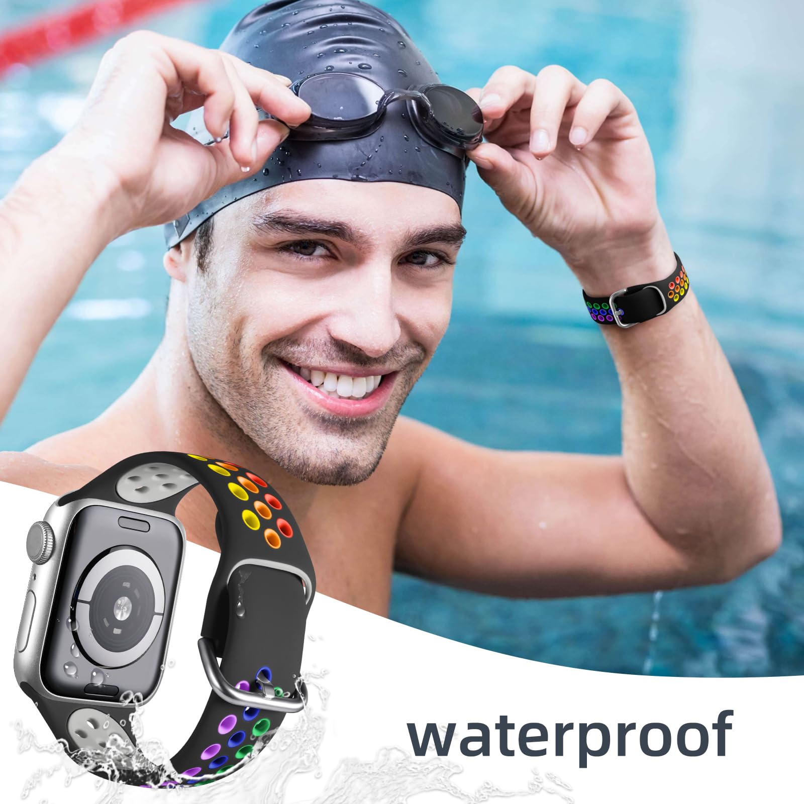 Muranne Sport Band Compatible with Apple Watch 38mm 40mm 41mm 42mm 44mm 45mm 49mm for Women Men, Breathable Soft Silicone Replacement Strap For iWatch Ultra 2/ Ultra SE Series 9 8 7 6 5 4 3 2 1