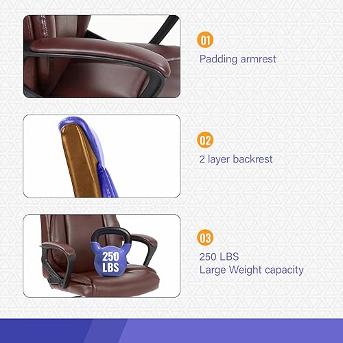 Miniatura 5 de Silla de oficina en casa, silla ergonómica de escritorio de piel sintética, silla ejecutiva giratoria giratoria de respaldo medio con soporte