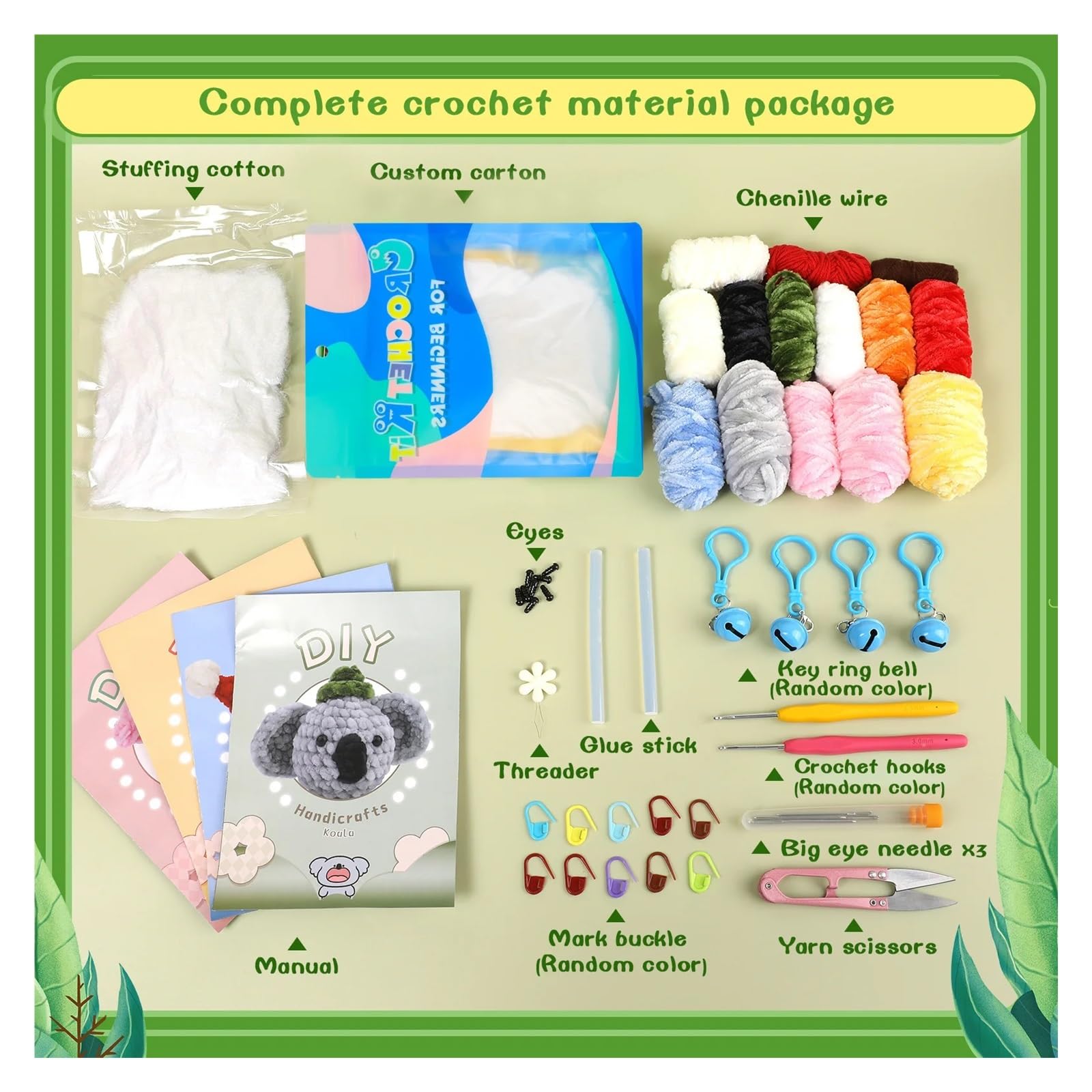 Kits de Ganchillo Kit de animales crochet for principiantes con instrucciones, hilo algodón, agujas, gancho y juego herramientas for tejer. Manualidades DIY para Proyectos de Manualidades(Color-18)
