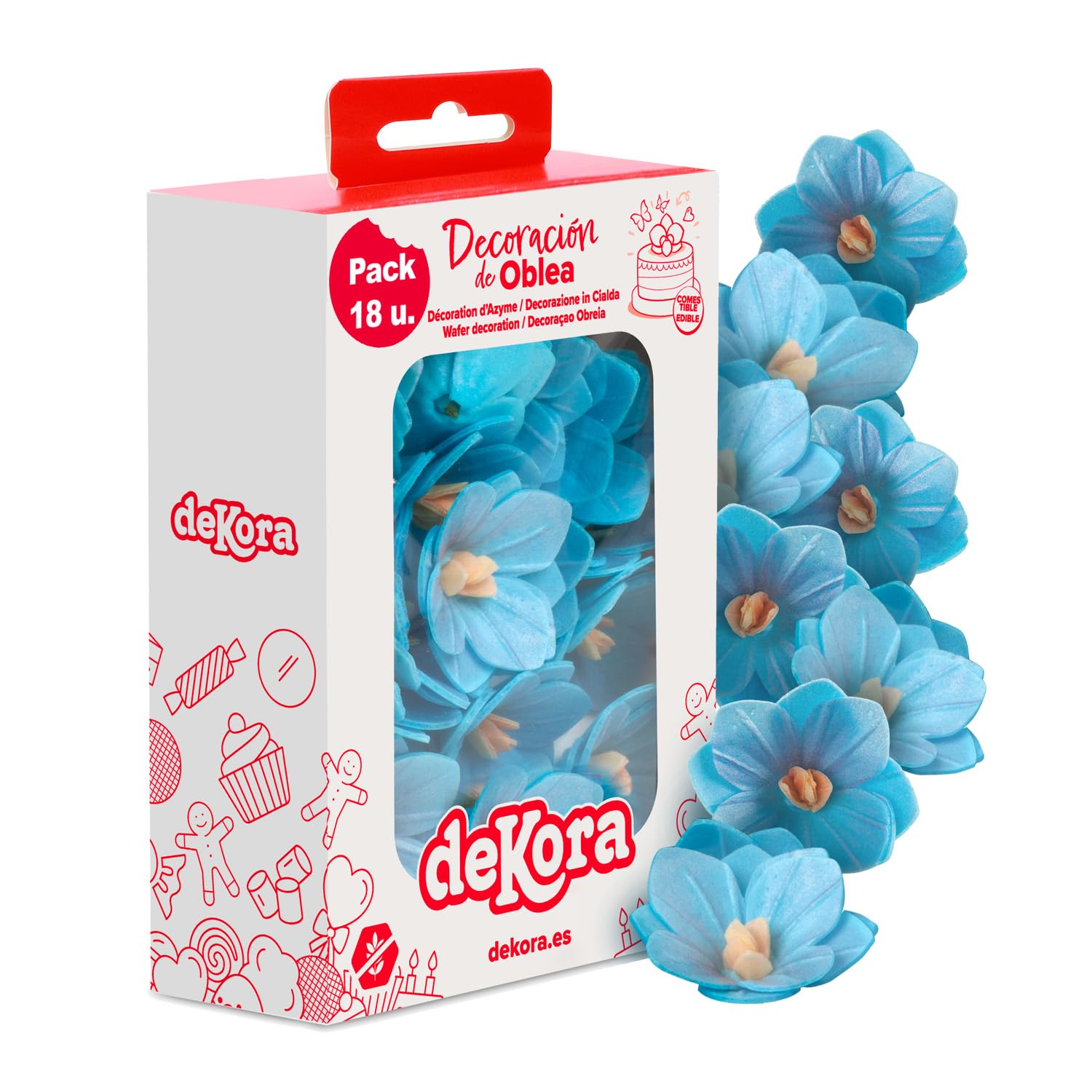 dekora - Edible Flowers for Cake Decorations, 18 blue Wafer Paper Camellias, 4 cm, Cake Toppers for Wedding, Birthday, Baby Shower, Gender Reveal & Cupcakes