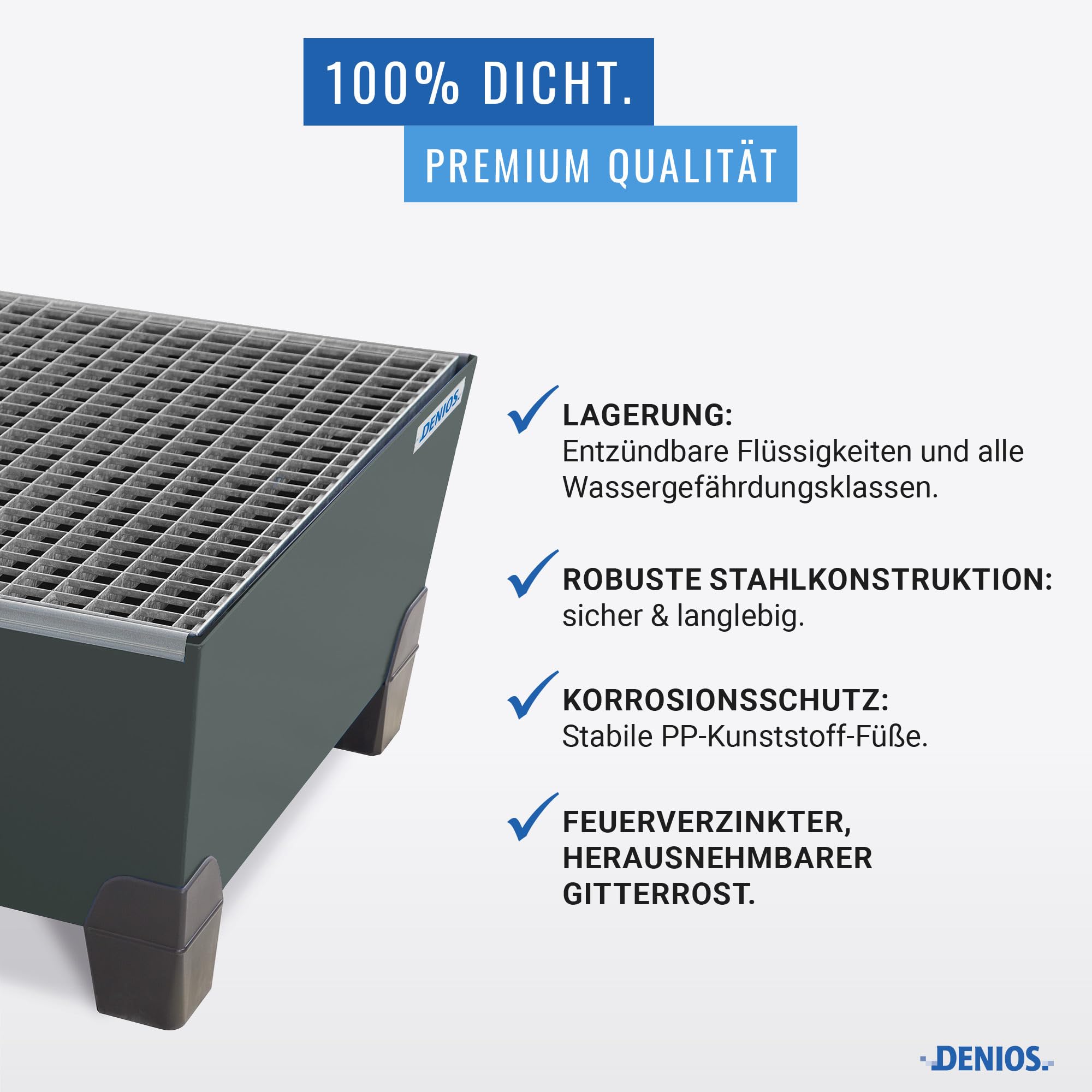 Auffangwanne pro-line aus Stahl für 1 Fass, lackiert, unterfahrbar, m. Gitterrost, 885x815x485