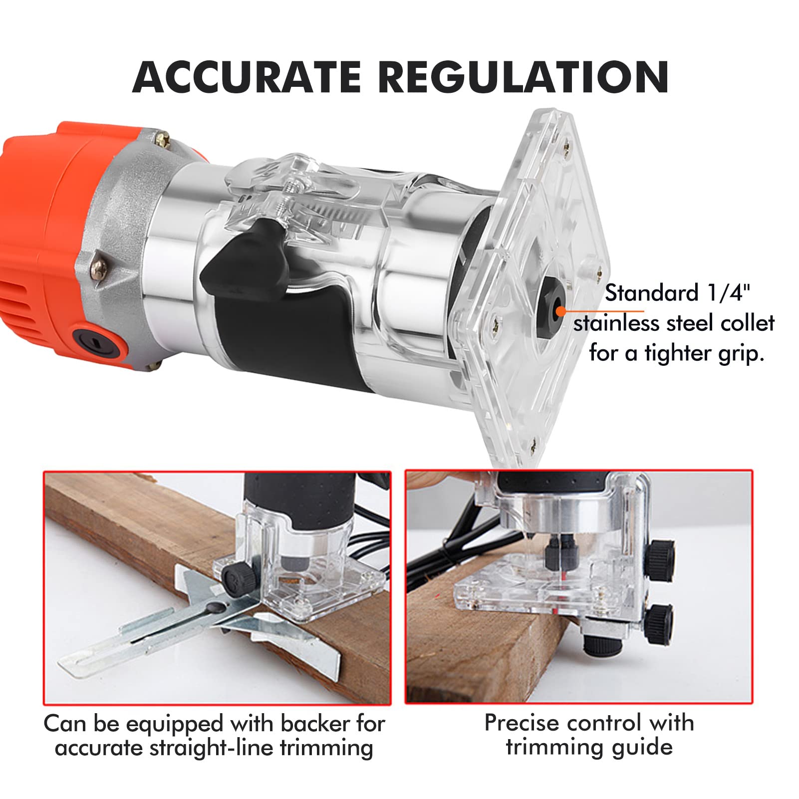 Enrutador de Laminador de Madera Eléctrico - 220V 30000R / MIN Recortador de Mano Juego de Herramientas de Enrutador de Laminador de Madera, Escala Claramente Visible Ajustable