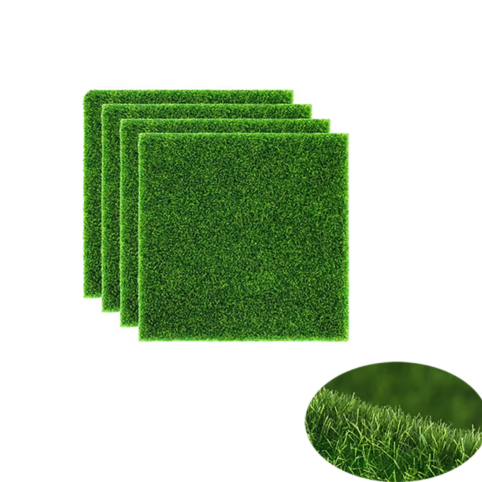 Simulated lawn,4 Pcs 15x15cm Artificial Lawn Artificial Grass Mat Miniature Garden Ornament Dollhouse Decoration Realistic Looking Fake Grass rug for DIY Dolls House Garden and Turf Micro Landscape