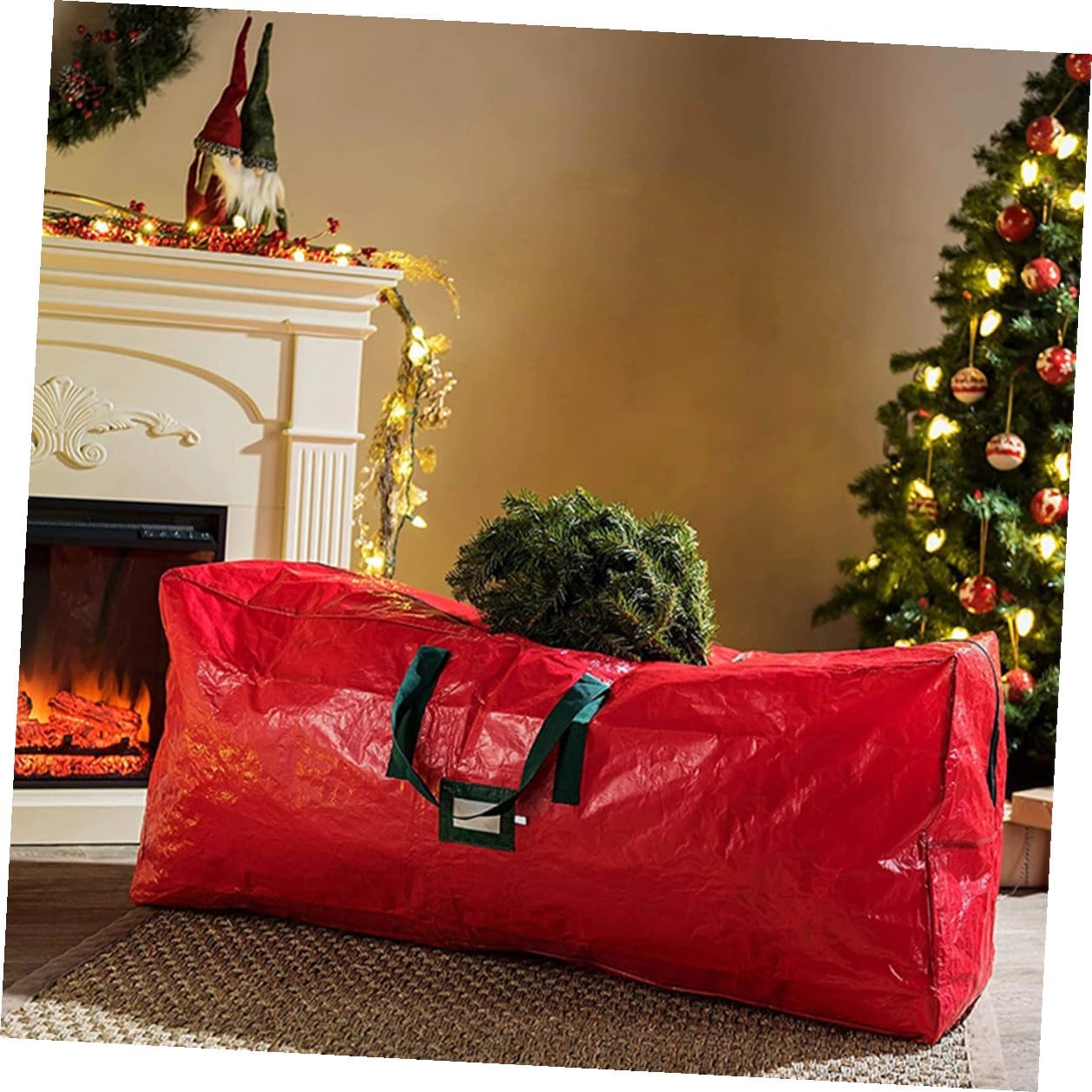 Cabilock Waterproof Christmas Tree Storage Bag with Zipper Large 165x38x76 Cm Red Storage Pouch for Artificial Tree Dustproof Carrier Holiday Decor Organizer