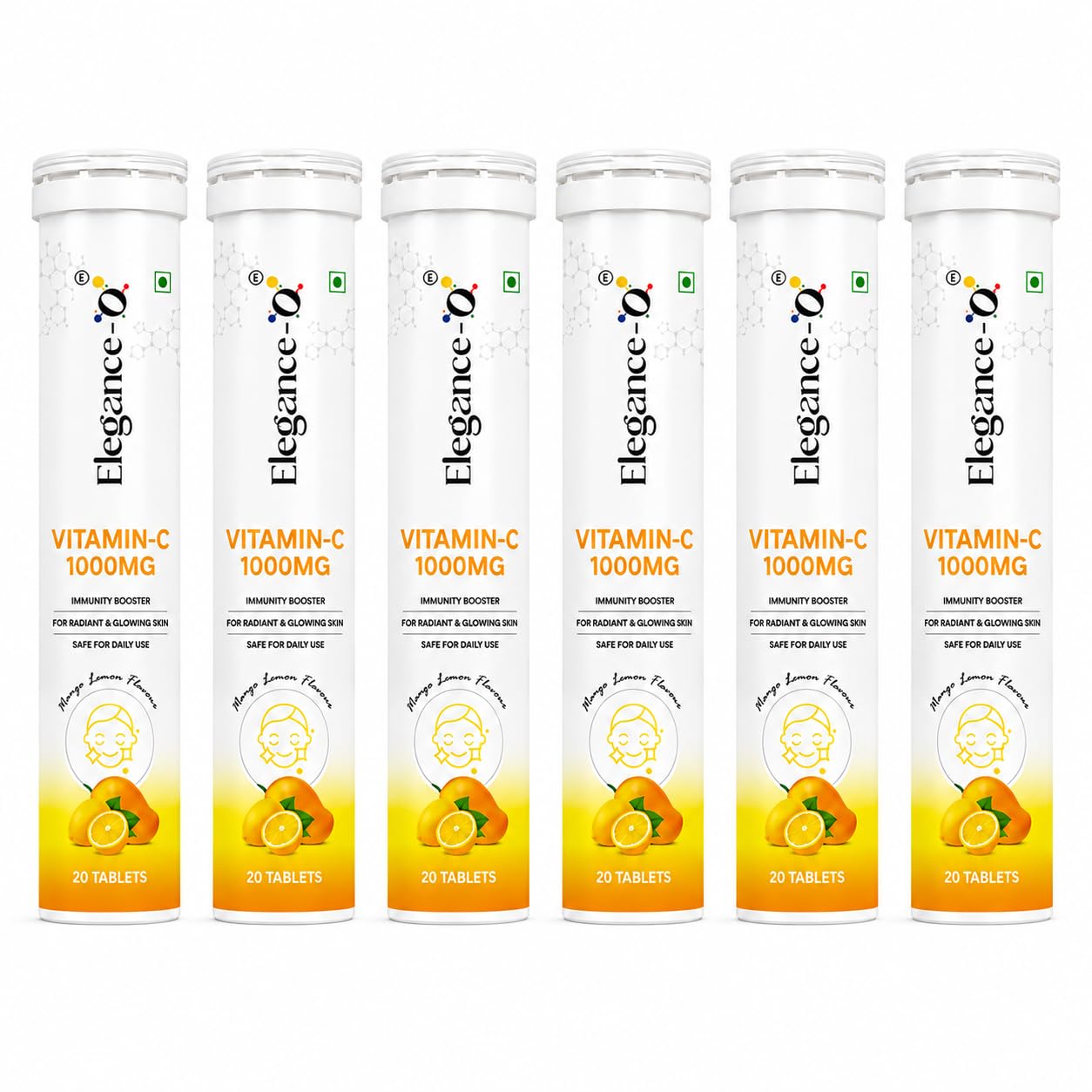 Vitamin C 1000mg Effervescent Tablets | 20 Tablets | Daily Immunity Support | Collagen Booster for Healthy Skin, Hair & Nails | Antioxidant Formula | Mango Lemon Flavour | For Men & Women (Pack of 6)-image-37