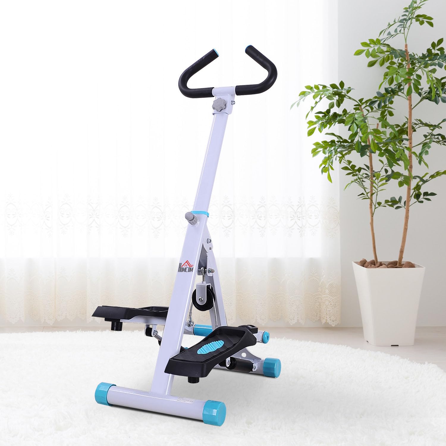 HOMCOM Stepper z uchwytem uchwyt ręczny trening fitness maszyna do fitnessu ćwiczenia aerobowe domowa siłownia biała