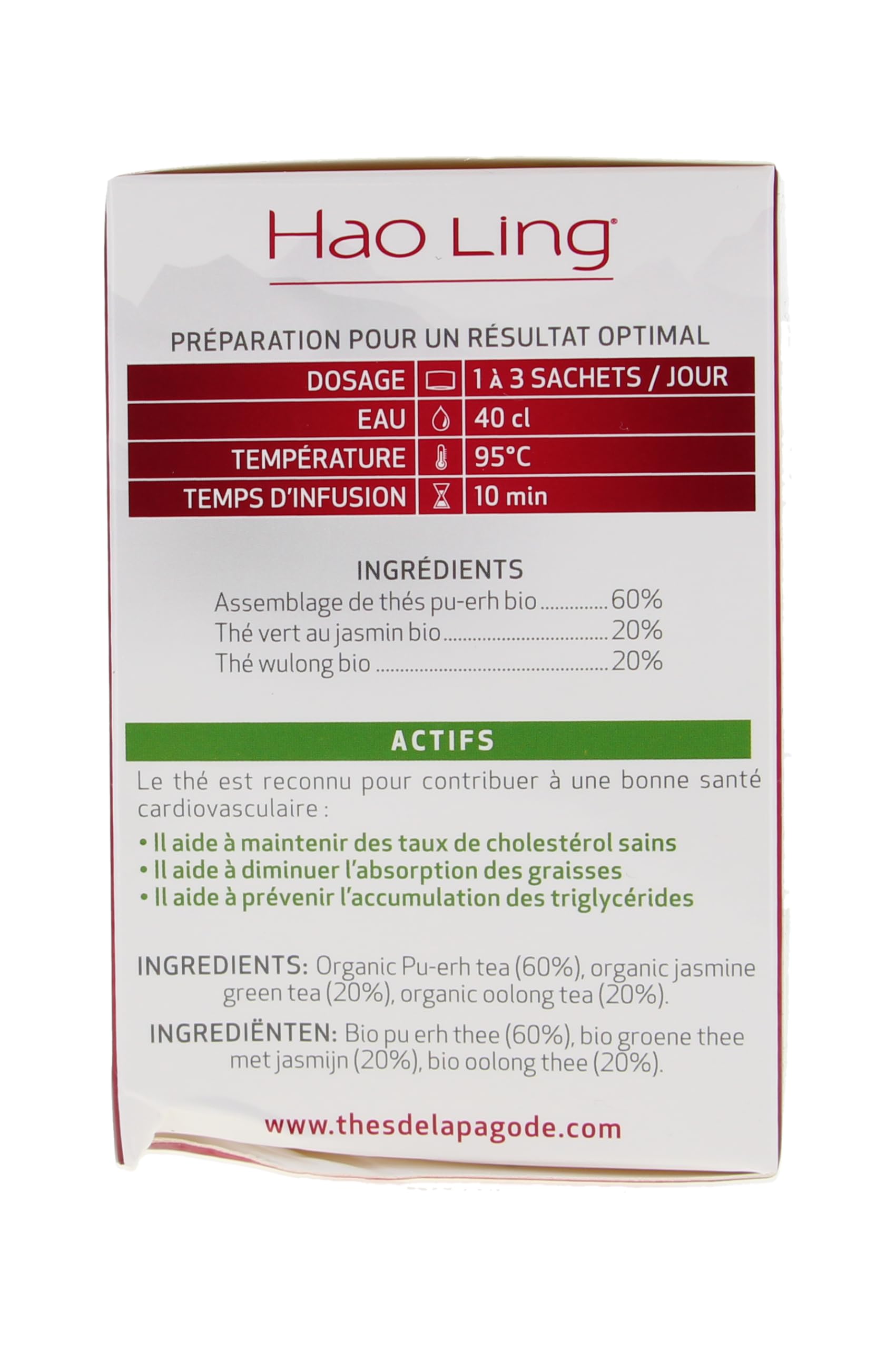 Thés de La Pagode - Thé Hao Ling Bio Equitable - Format pratique et économique - Régule le cholestérol - 30 infusettes