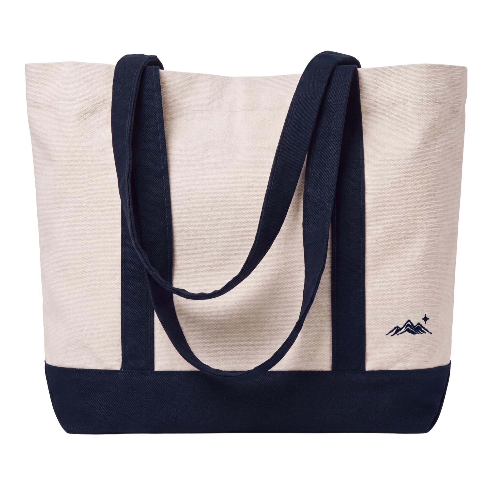 Gabardine Canvas Tote Bag with Embroidery, Wide Base & Sturdy Shoulder Handles, Reusable Thick Cotton Shopping Bag, Large Capacity Everyday Carry Bag for Shopping, Work, Travel & Gifts