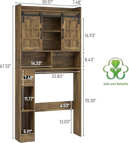 Miniatura 2 de Gabinete de almacenamiento sobre el inodoro, armario de almacenamiento de granja sobre inodoro con puertas corredizas, estante de inodoro que ahorra