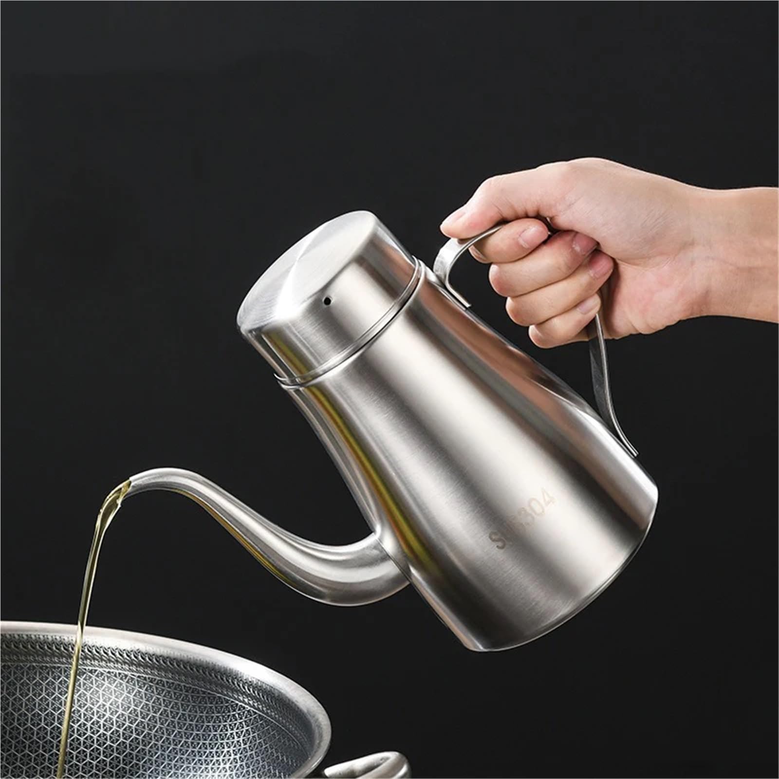 Botella de aceite de acero inoxidable Olla de aceite acero inoxidable 304, tanque botella cocina, vertido grande comestible for el hogar(13OZ)