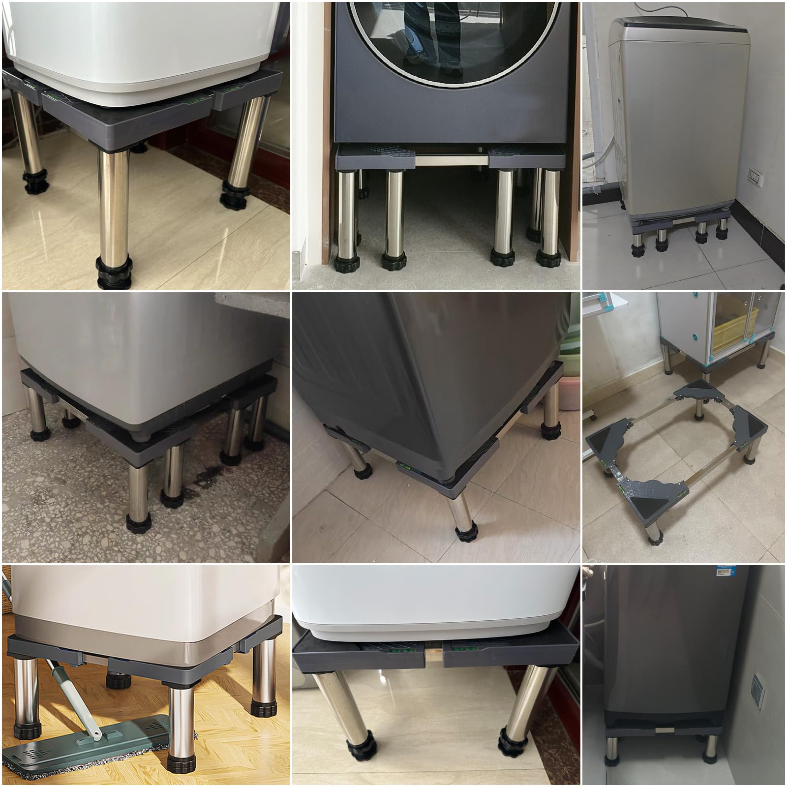 Genérico Base Lavadora Base para Refrigerador Regulable con 4 Patas de Acero Inoxidable Soporte para Lavadora Secadora Refrigerador