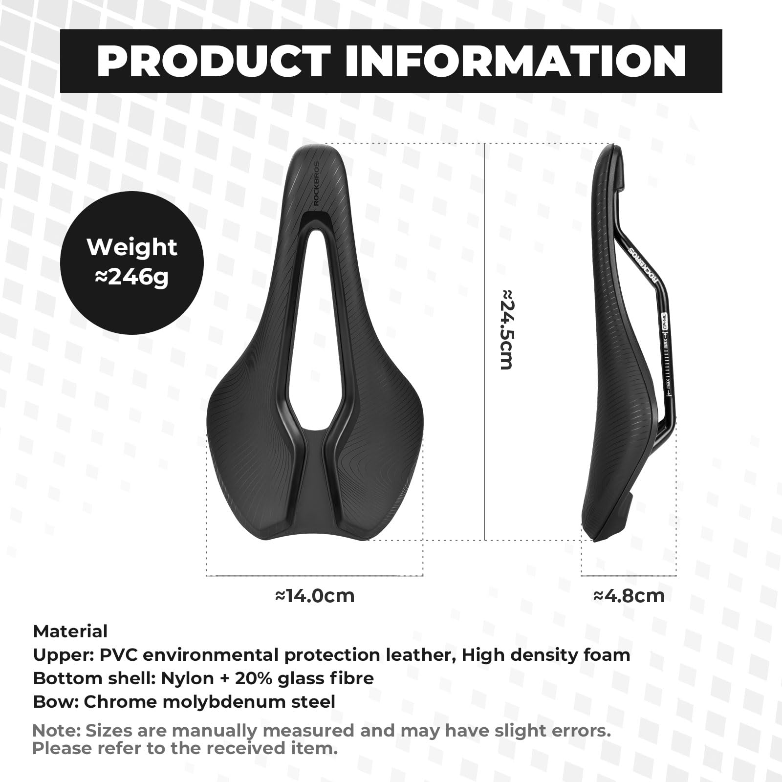 ROCKBROS Sillín de Bicicleta Cómodo Unisex Ergonómico Impermeable con Espuma de Alta Densidad y Estructura Cromo Molibdeno para Bicicleta Urbana, MTB, Ebike