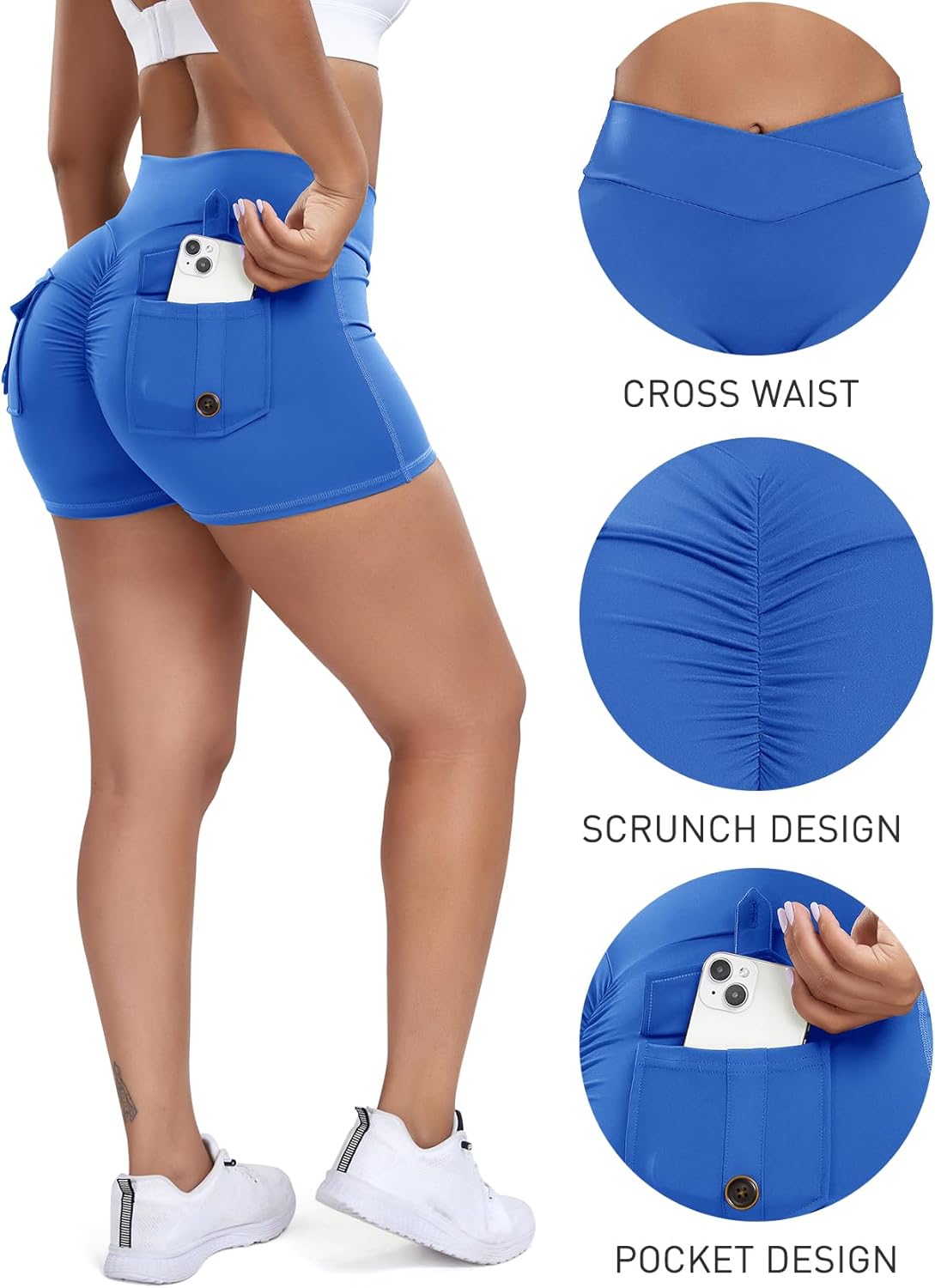 SEASUM Women Pocket Shorts 3"/4.5" Scrunch Butt Workout Cargo Shorts V Waist Yoga Booty Lifting Gym Bottom - Image 4