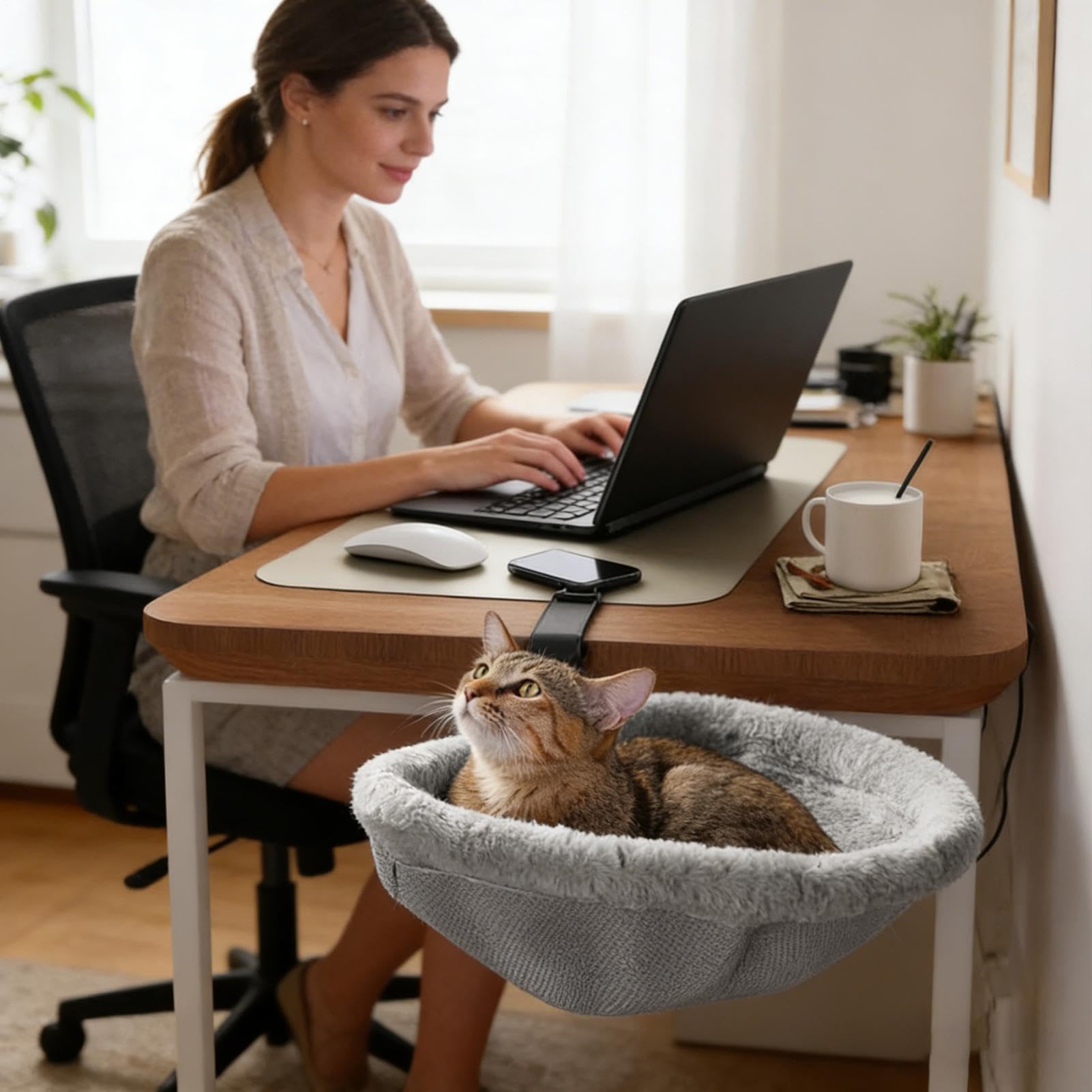Hamaca para Escritorio de Gato,Percha Plegable Que Ahorra Espacio - Hamaca fijada al Escritorio - para Interior, Oficina en Casa, Sala de Juegos, Mesas, Estanterías, Puertas, Pequeño, Mediano,