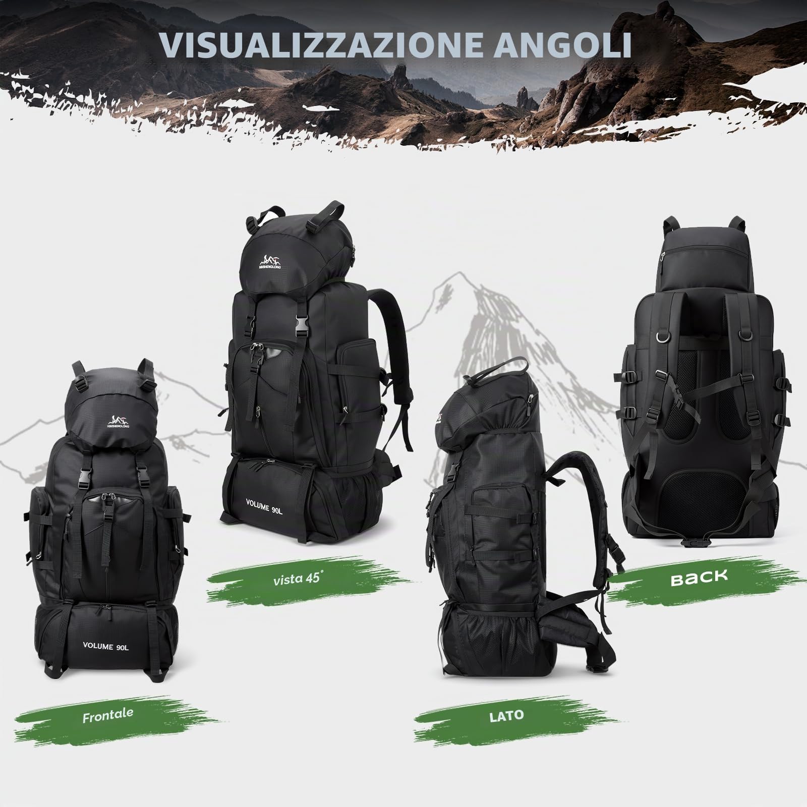 90L Zaino da Escursionismo Trekking Campeggio Viaggio Grande Impermeabile per Uomo Donna, Zaino Montagna Borsa da Viaggio con Multi-scomparti per Alpinismo Arrampicata Campeggio e Turismo