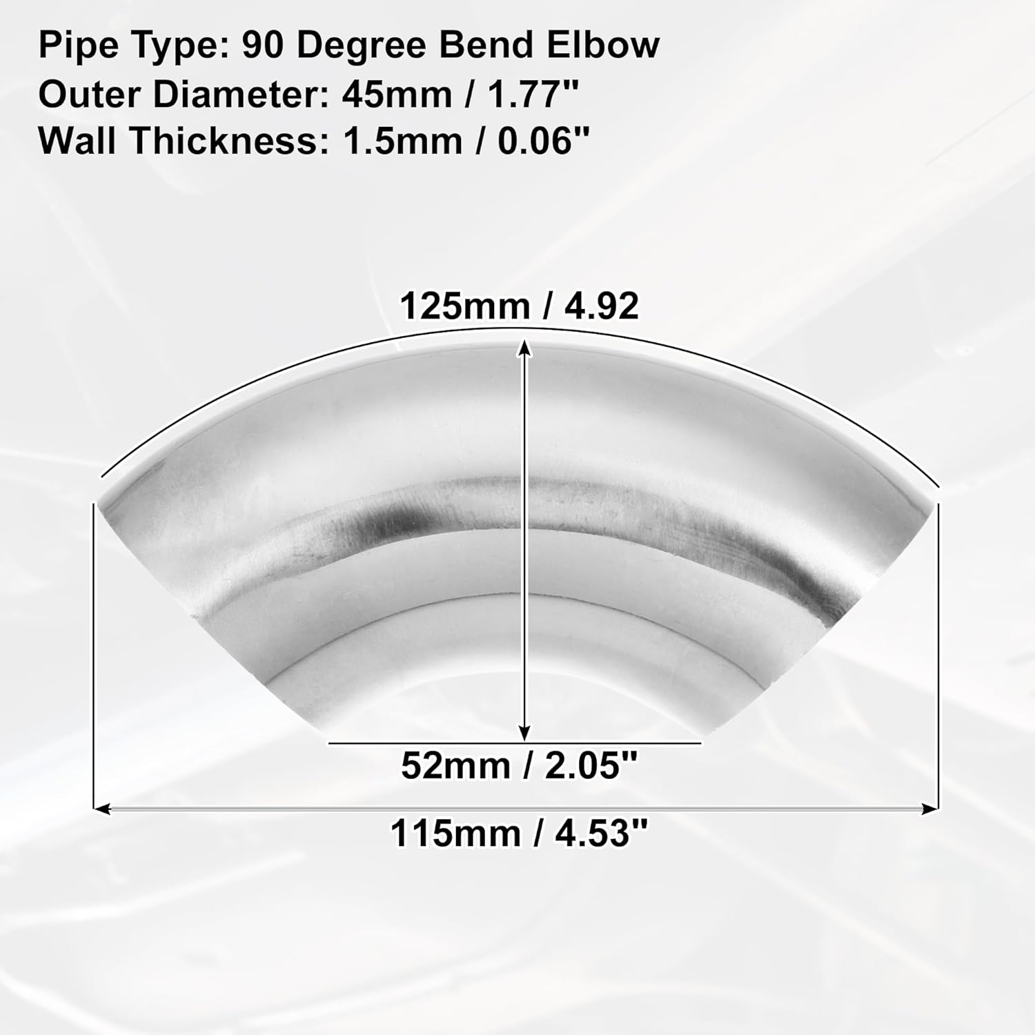 uxcell 4pcs OD 1.75 Inch 90 Degree SS304 Stainless Steel Bend Tube Exhaust Elbow Pipe for Car Modified Exhaust System 0.06" Wall Thickness Piping Silver Tone