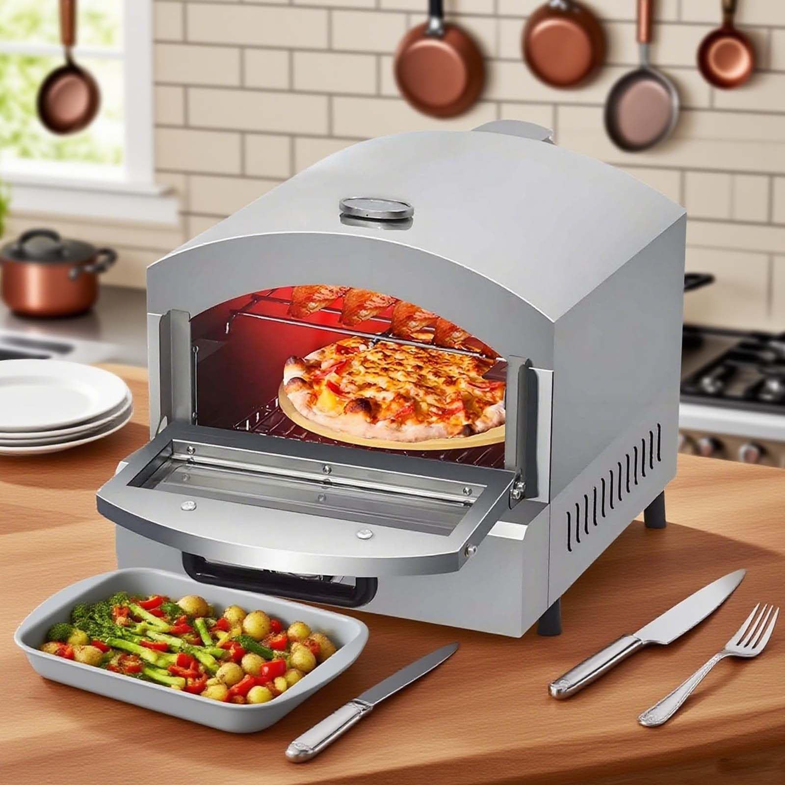 Forno A Gas Per Pizza Da Esterno Con Termometro Esterno - Preriscaldamento Rapido In 10 Minuti, Pietra Di Cottura Da 33 Cm, Design Staccabile, Con Vaschetta Raccogli-Gocce, Valvola Di Sicurezza