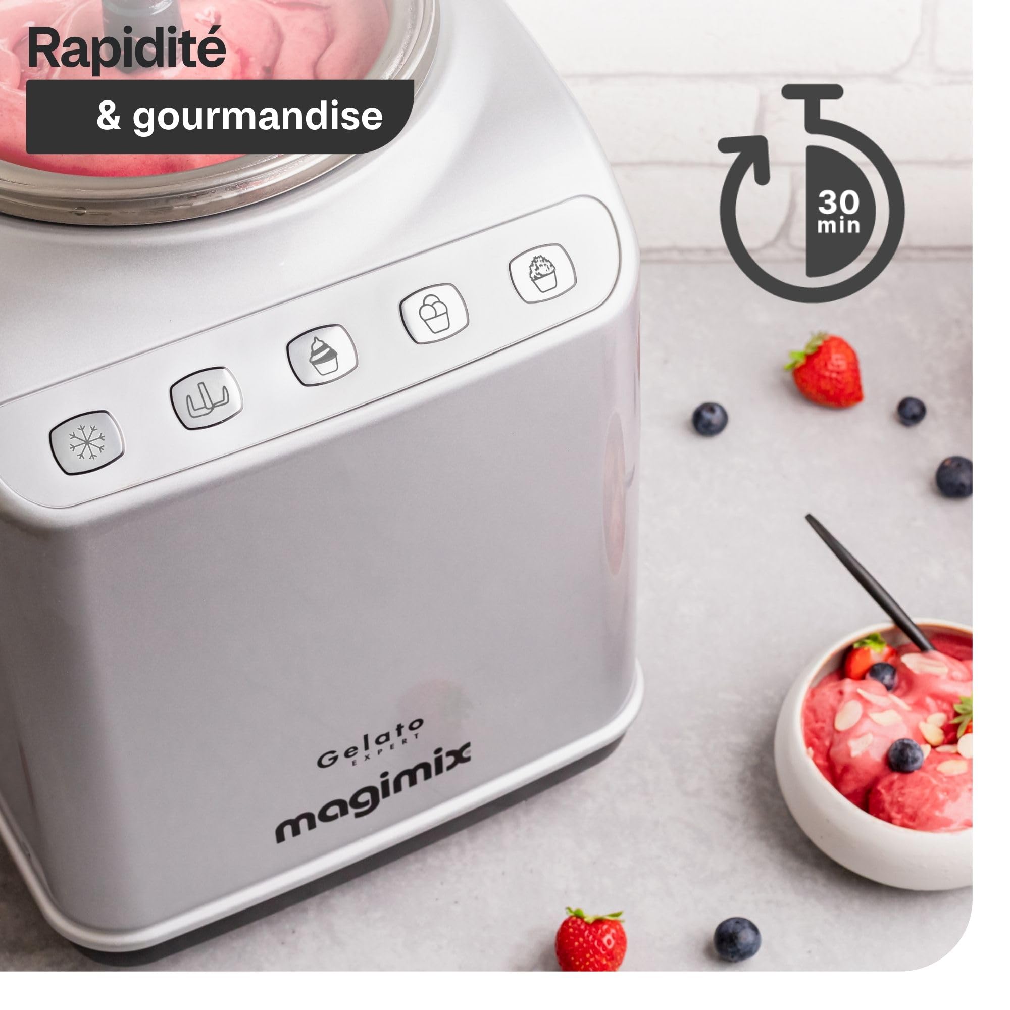 magimix Sorbetière avec compresseur - Gelato Expert – Machine à glace professionnelle – Glace italienne, sorbet & granité maison sans pré-congélation – 2 cuves inox 2L – 140W – Made in Italy