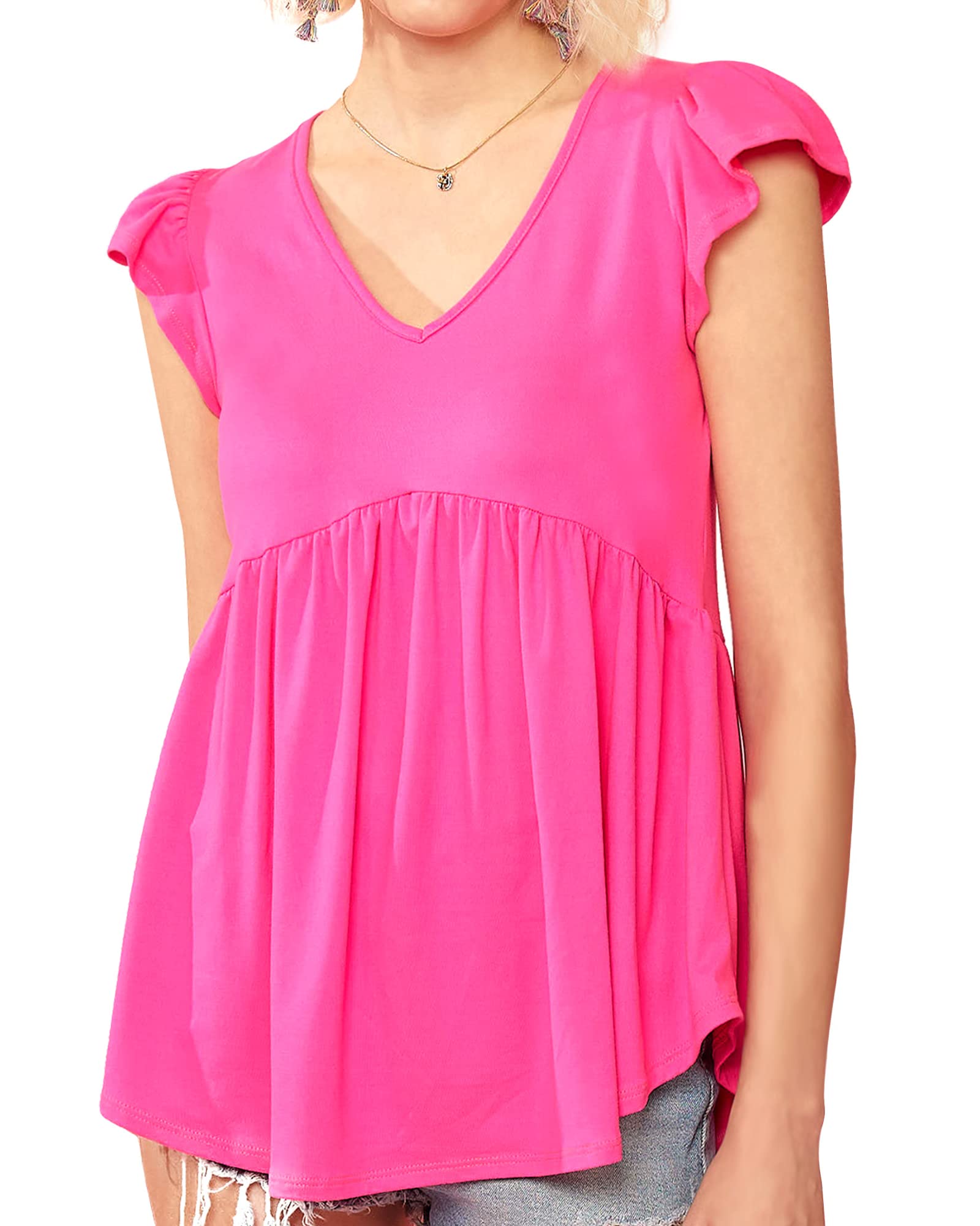 noflik 100% Cotton Slub Layered Ruffle Hem Short Sleeve Tee