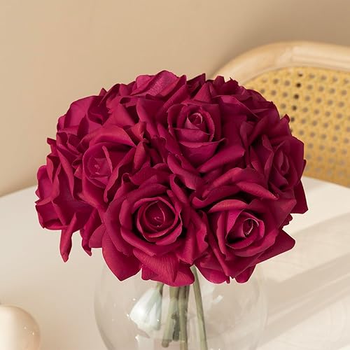 Miniatura 39 de Rosas artificiales de un solo tallo 10 piezas de arreglo floral de seda falsa, toque real para decoración del hogar, fiesta, boda (blanco) Blanco