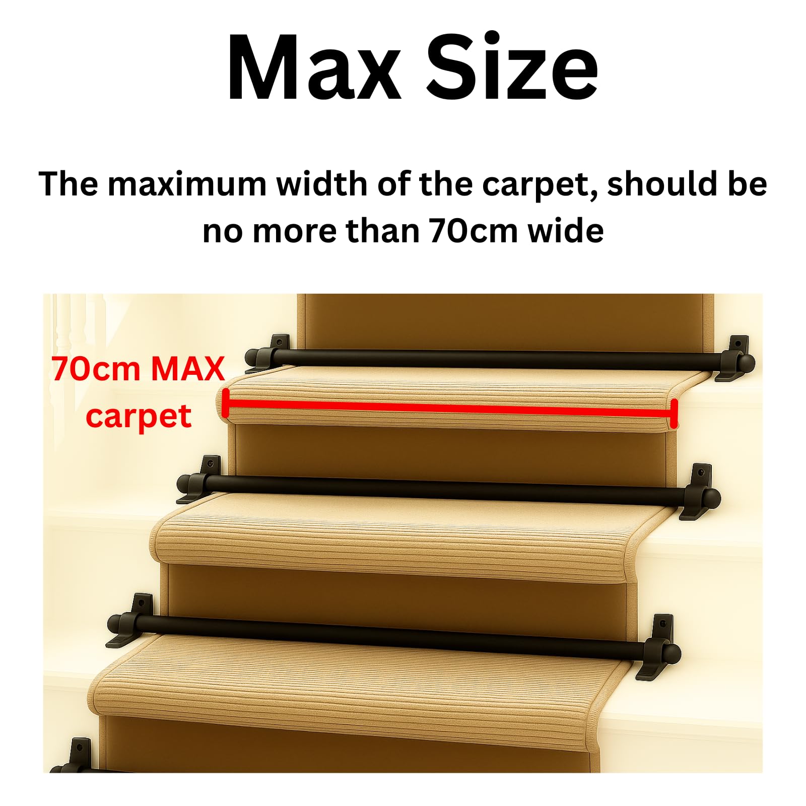 Aste decorative in metallo per scale, con terminali rotondi e viti, adatte per tappeti fino a 70 cm di larghezza, confezione da 13