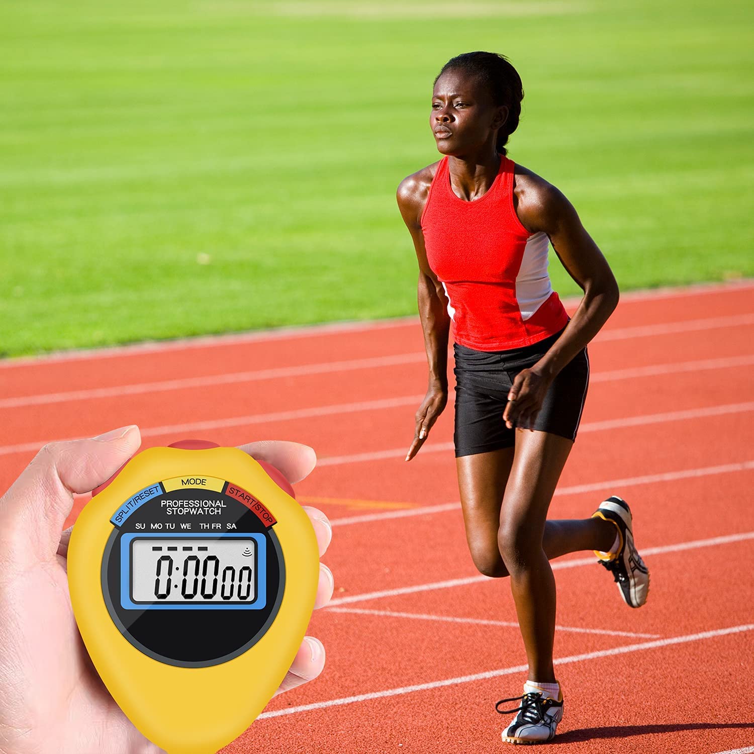 Confezione da 24 cronometro elettronico digitale digitale multifunzione, display grande con data e funzione di allarme, adatto per allenatori sportivi, allenatori e arbitri (giallo)