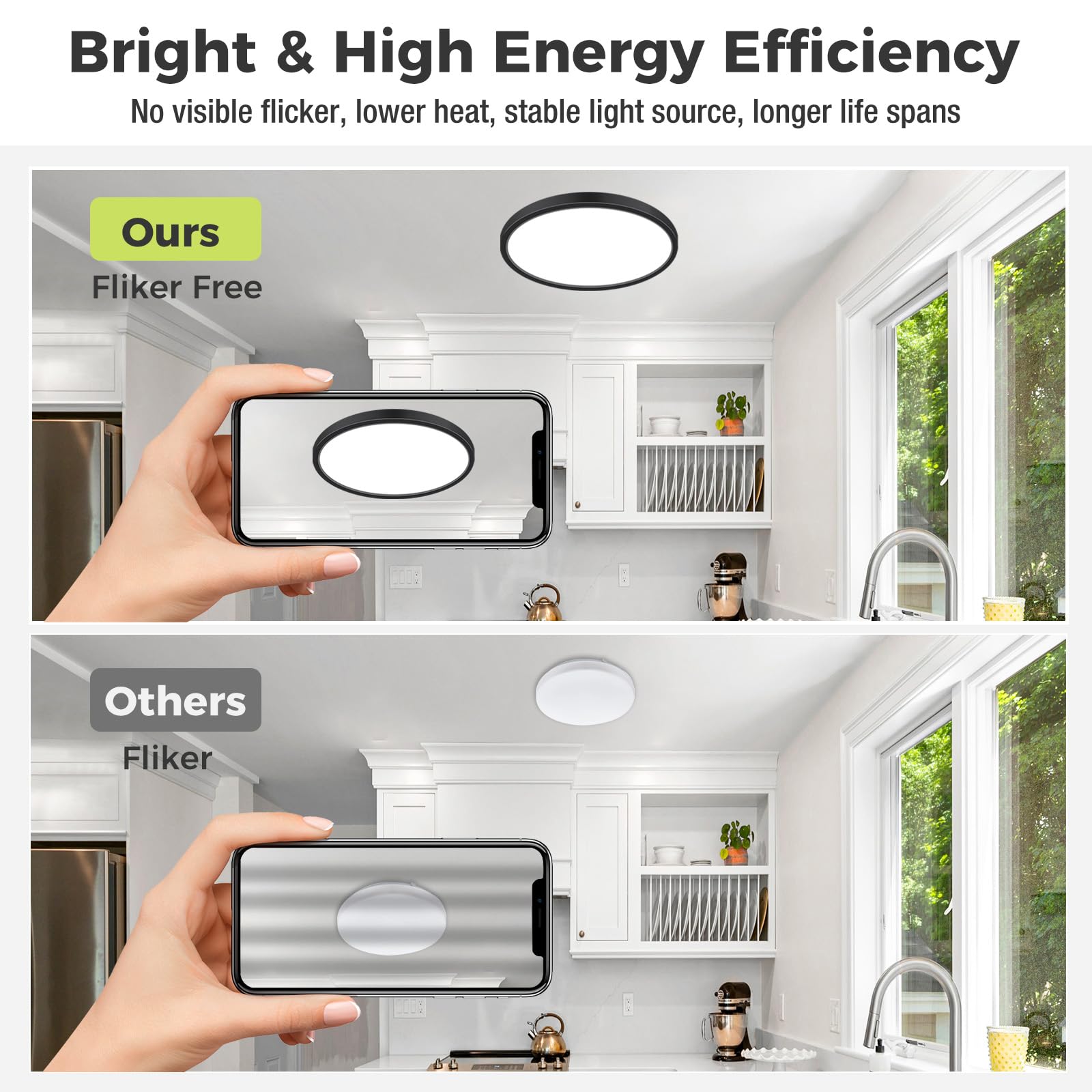 hepside Lot de 2 Plafonnier LED, 3 couleurs - 3000K/4000K/6500K, 29cm IP44 Etanche Lampe plafond,Moderne, Rond, Lampe Salle de Bain Plafond pour Salon,Chambre,Chambre d'enfant,Cuisine,Couloir,Noir