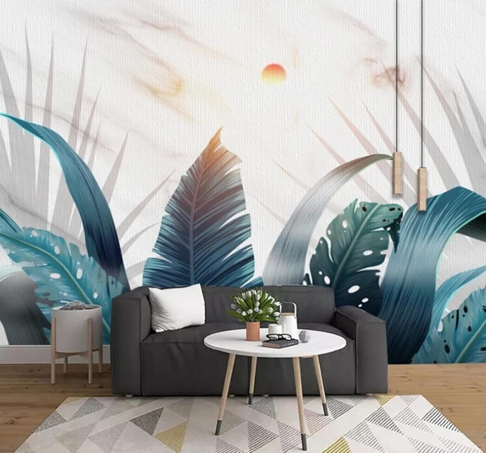XLMING Hand Drawn Leaves Sunrise Faux Marble Texture 3D Wallpaper Luxury Home Dining Decor Paste Sofa Living Room The Wall for Bedroom Mural-350cm×256cm