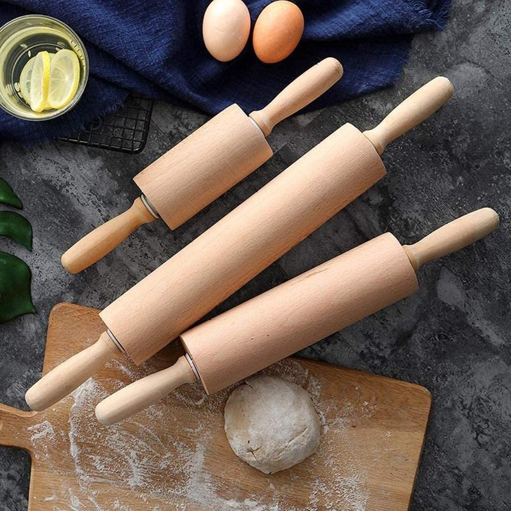 ACiyD Rodillo - Madera Clásica - Rodillo de Masa Profesional - Utilizado por Bakers & Cooks para Pasta, Masa para Galletas, Pastelería, Panadería, Pizza, Fondant, Chapati (Tamaño : Medium) (M)