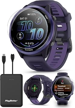 Garmin Forerunner 570 47 mm, Purple Triathlon GPS Smartwatch Bundle