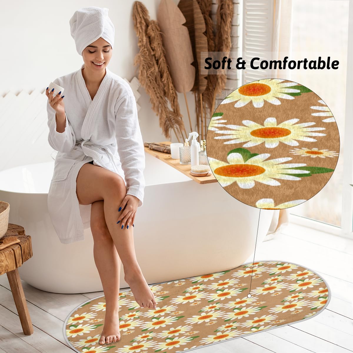 TropicalLife Stokrotka kwiat dywanik mata 50 x 120 cm, śliczny kwiatowy długie włosy pogrubiony obszar dywaniki do pokoju kuchni domu łazienki wewnątrz antypoślizgowa mata podłogowa dywaniki