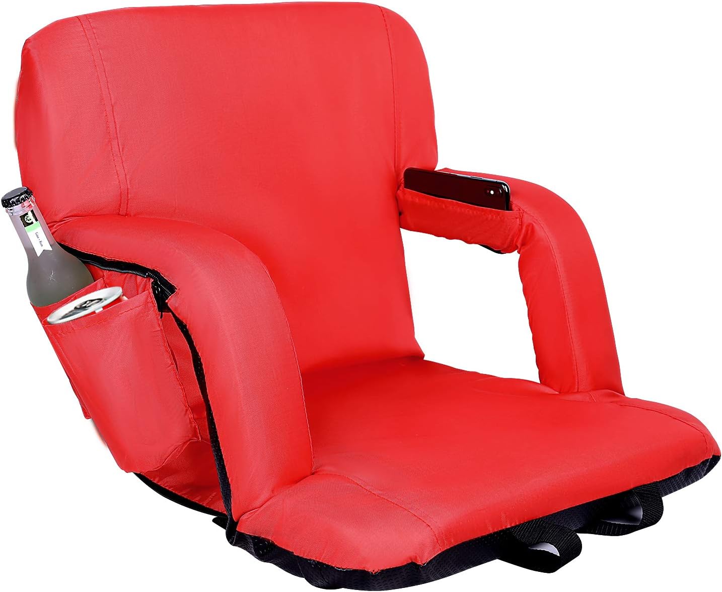 Leader Accessories Water Resistant Stadium Seat Cozy Portable Reclining Seat Folding Bleacher Chair with Arm Rest (A-Red)