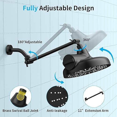 Miniatura 2 de EMBATHER - Cabezal de ducha filtrado con brazo de extensión, cabezal Showrhead de 8 pulgadas de alto rendimiento con 3 ajustes de pulverización,