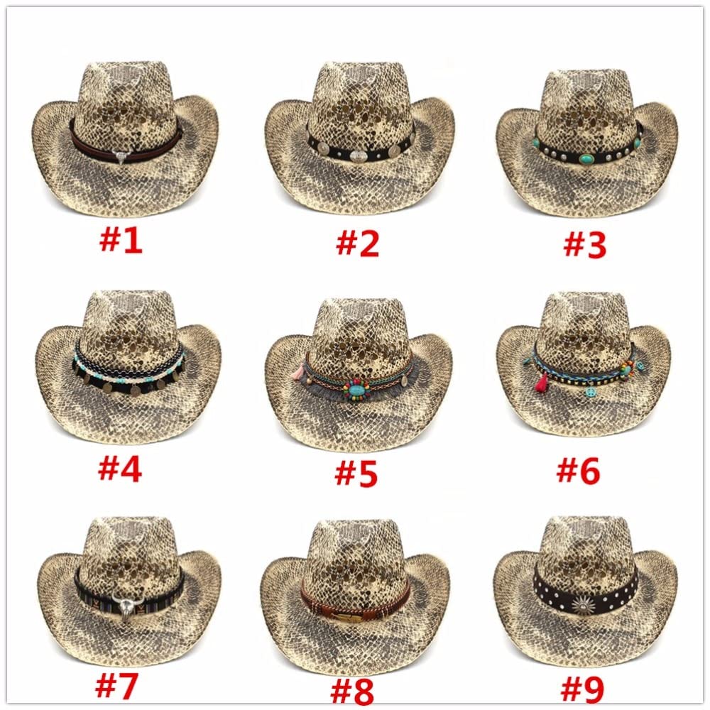 Ręcznie tkany słomkowy kapelusz kowbojski Fedora Trilby dla mężczyzn i kobiet styl zachodni z punkowym paskiem zespół tata Sombrero Jazz Cap rozmiar 56 58 cm